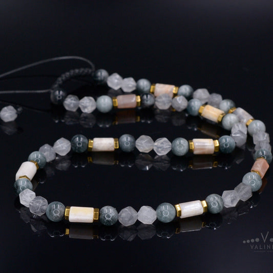 Men's Sunstone and Hawk's Eye Crystal Necklace - Quartz Beaded Necklace - Gift for Men - Short Adjustable Necklace - Father's Day Gift- Shamballa Necklace - Birthstone Necklace - Gemstone Necklace Men - Chakra Necklace - Macrame Necklace  - Healing Necklace - Valinde
