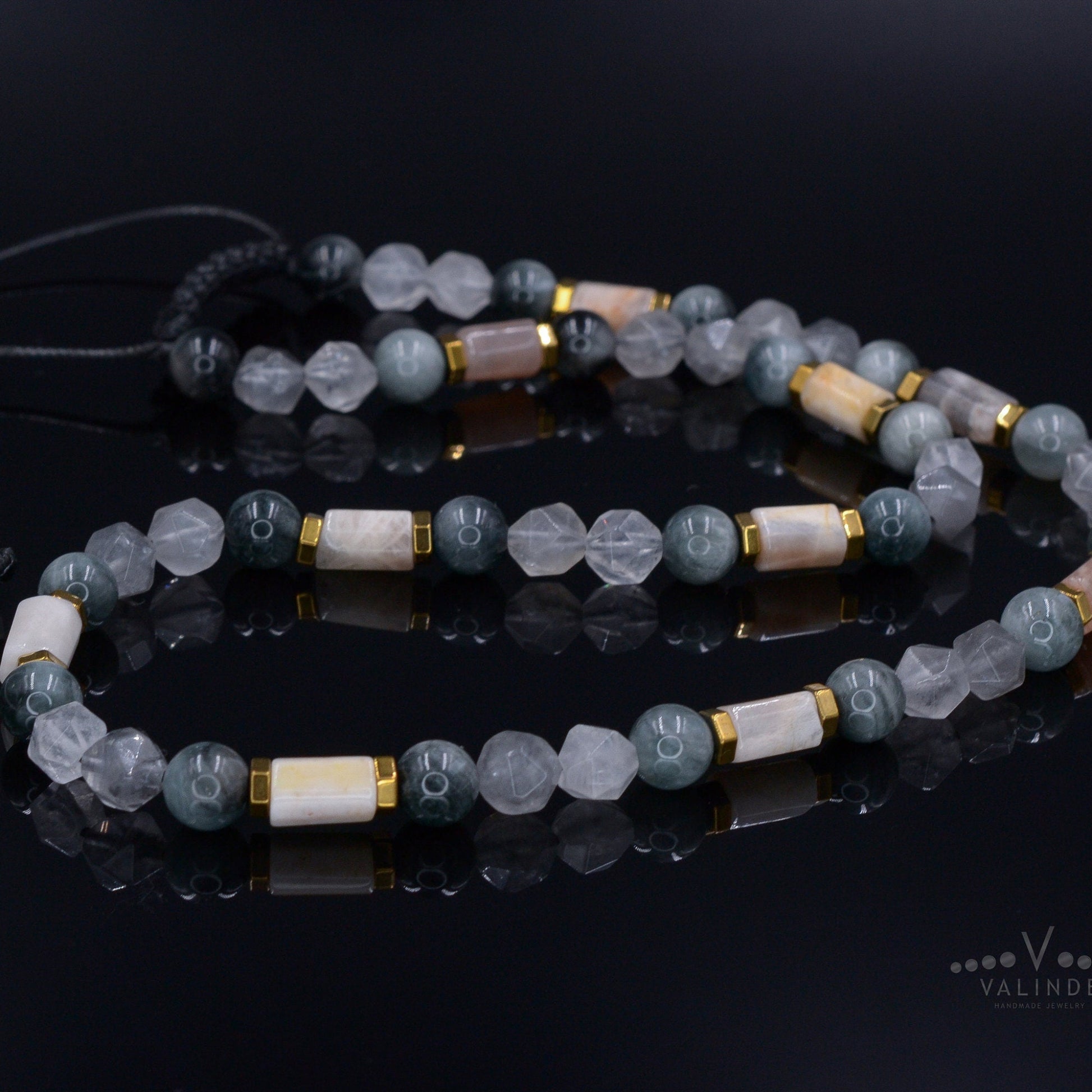 Men's Sunstone and Hawk's Eye Crystal Necklace - Quartz Beaded Necklace - Gift for Men - Short Adjustable Necklace - Father's Day Gift- Shamballa Necklace - Birthstone Necklace - Gemstone Necklace Men - Chakra Necklace - Macrame Necklace  - Healing Necklace - Valinde
