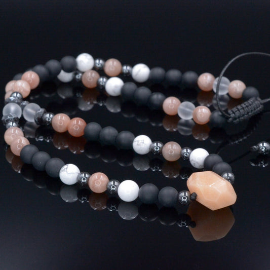 Men's Sunstone Short Necklace - Surfer Beaded Necklace - Black Onyx Necklace - Adjustable Necklace - Gift for Men -Howlite Hematite Necklace - Shamballa Necklace - Birthstone Necklace - Gemstone Necklace Men - Chakra Necklace - Macrame Necklace  - Healing Necklace - Valinde