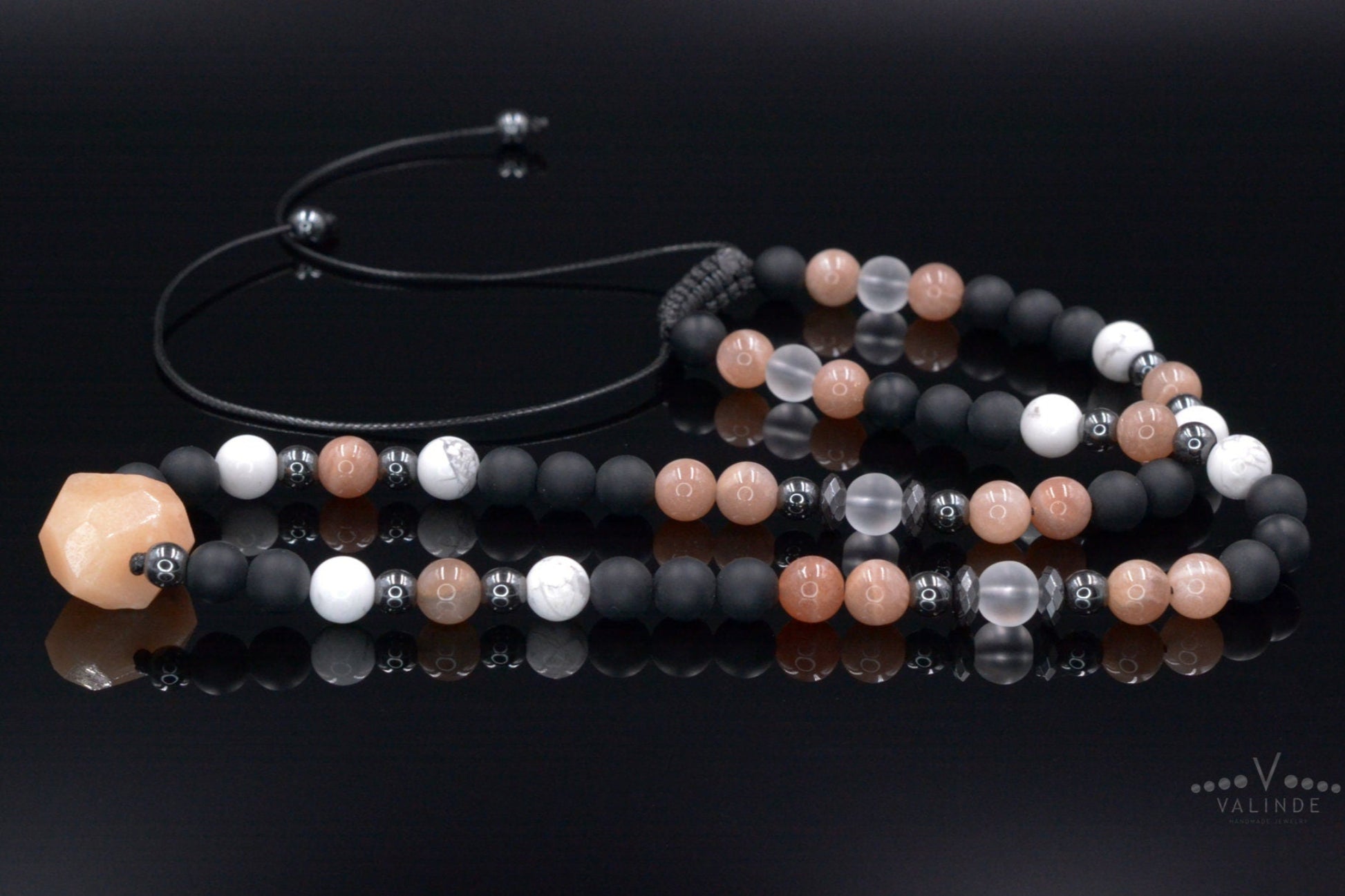 Men's Sunstone Short Necklace - Surfer Beaded Necklace - Black Onyx Necklace - Adjustable Necklace - Gift for Men -Howlite Hematite Necklace - Shamballa Necklace - Birthstone Necklace - Gemstone Necklace Men - Chakra Necklace - Macrame Necklace  - Healing Necklace - Valinde
