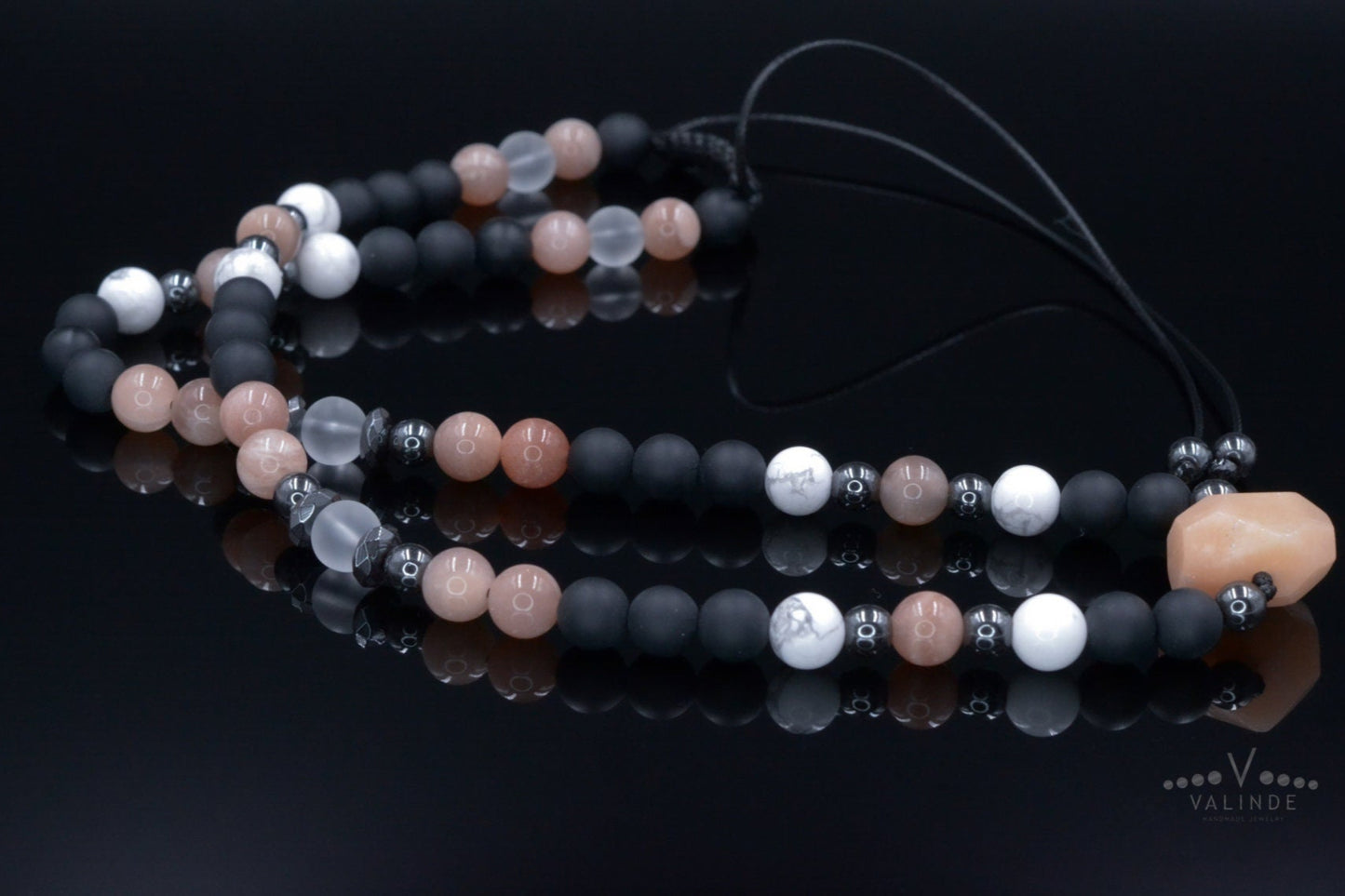 Men's Sunstone Short Necklace - Surfer Beaded Necklace - Black Onyx Necklace - Adjustable Necklace - Gift for Men -Howlite Hematite Necklace - Shamballa Necklace - Birthstone Necklace - Gemstone Necklace Men - Chakra Necklace - Macrame Necklace  - Healing Necklace - Valinde
