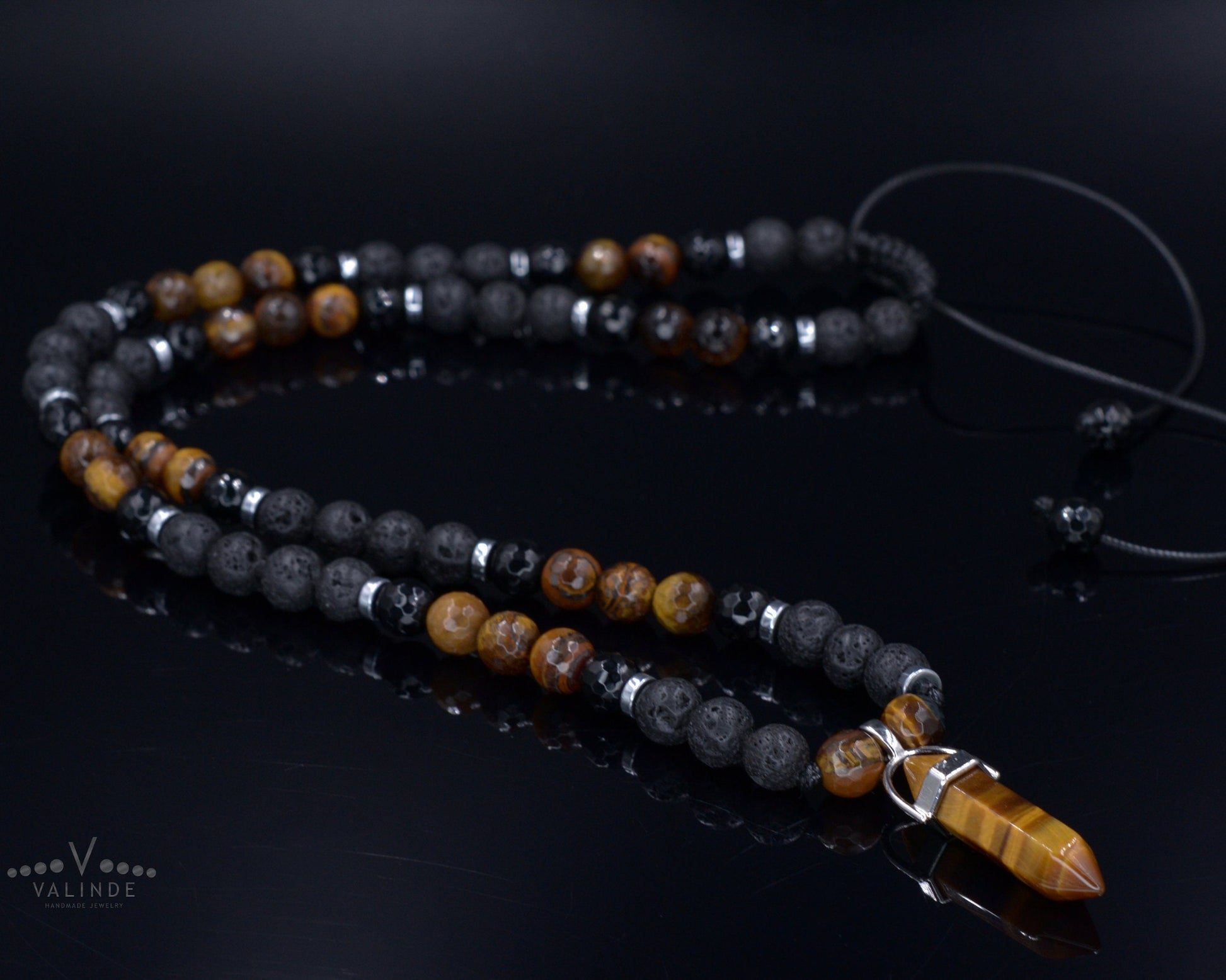 Tiger's Eye Pendant Necklace for Men - Long Crystal Necklace - Men's Black Onyx Necklace & Hematite - Gift for Men - Beaded Necklace Men's Lava Stone Beaded Necklace - Tiger's Eye Pendant Necklace - Gift for Men - Long Necklace - Father's Day Gift - Crystal Necklace - Shamballa Necklace - Birthstone Necklace - Gemstone Necklace Men - Chakra Necklace - Macrame Necklace  - Healing Necklace - Valinde
