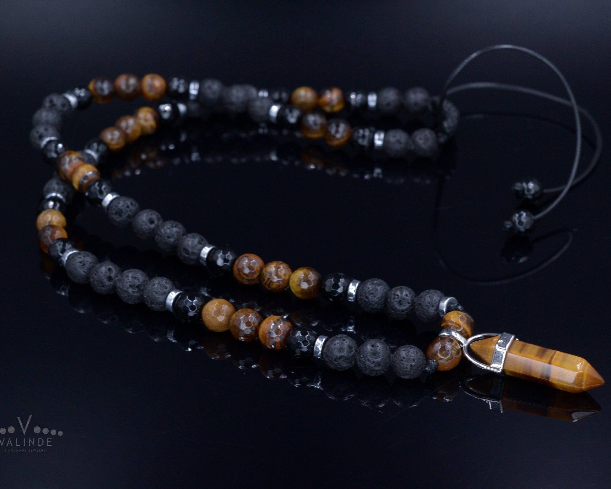 Tiger's Eye Pendant Necklace for Men - Long Crystal Necklace - Men's Black Onyx Necklace & Hematite - Gift for Men - Beaded Necklace Men's Lava Stone Beaded Necklace - Tiger's Eye Pendant Necklace - Gift for Men - Long Necklace - Father's Day Gift - Crystal Necklace - Shamballa Necklace - Birthstone Necklace - Gemstone Necklace Men - Chakra Necklace - Macrame Necklace  - Healing Necklace - Valinde
