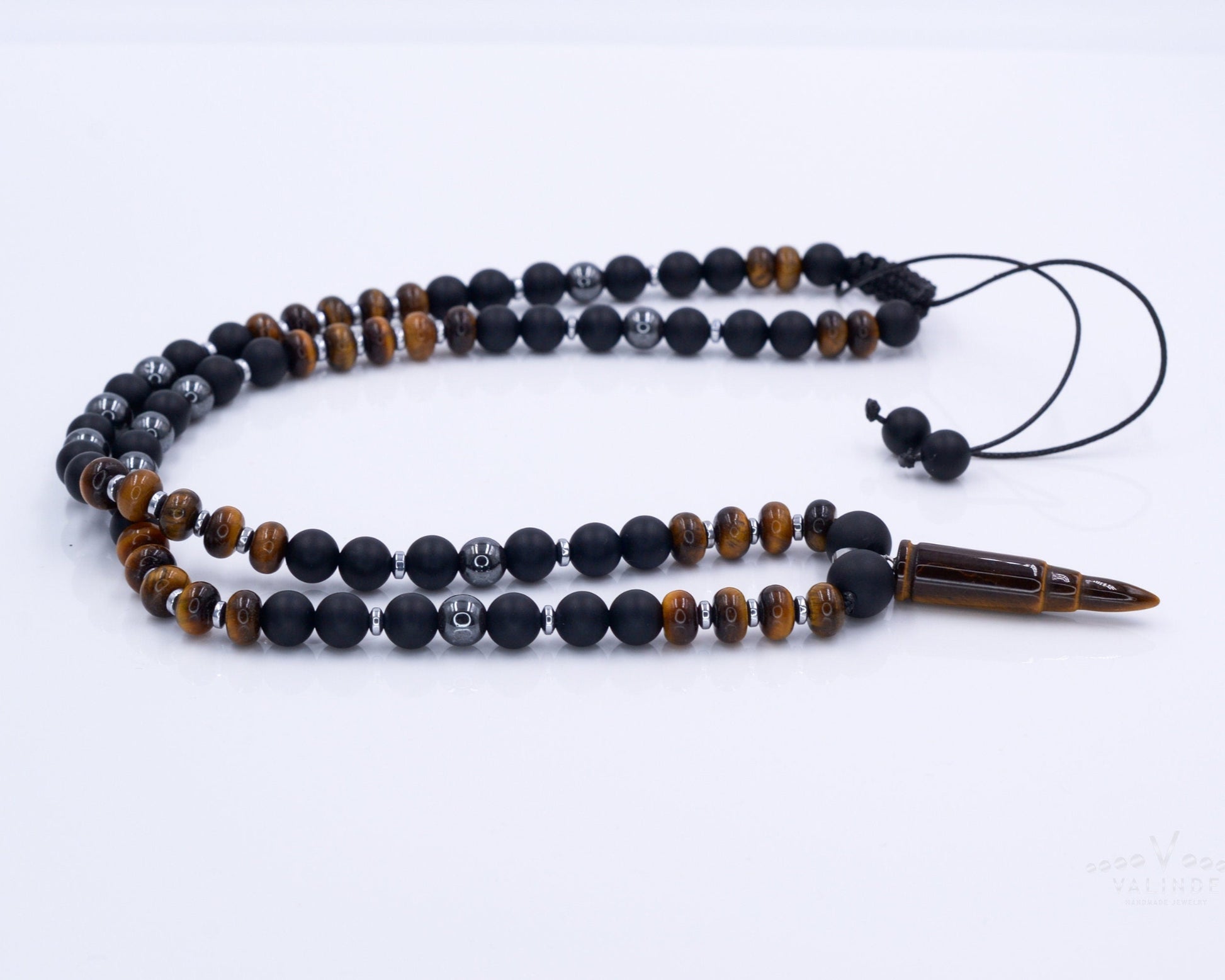 Men's Tiger's Eye Pendant Necklace Black Onyx Necklace Long Beads Necklace Gemstone Necklace Crystal Jewelry Gift for Men Bullet Necklace - Shamballa Necklace - Birthstone Necklace - Gemstone Necklace Men - Chakra Necklace - Macrame Necklace  - Healing Necklace - Valinde
