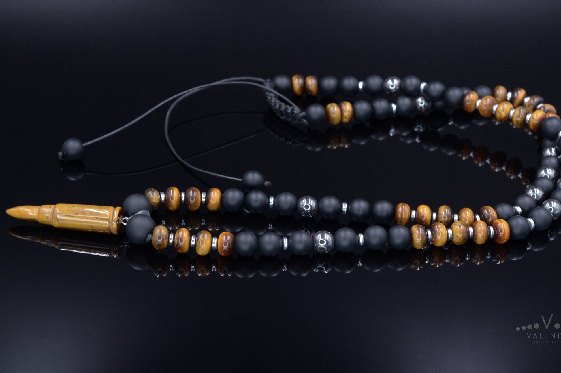 Men's Tiger's Eye Pendant Necklace Black Onyx Necklace Long Beads Necklace Gemstone Necklace Crystal Jewelry Gift for Men Bullet Necklace - Shamballa Necklace - Birthstone Necklace - Gemstone Necklace Men - Chakra Necklace - Macrame Necklace  - Healing Necklace - Valinde
