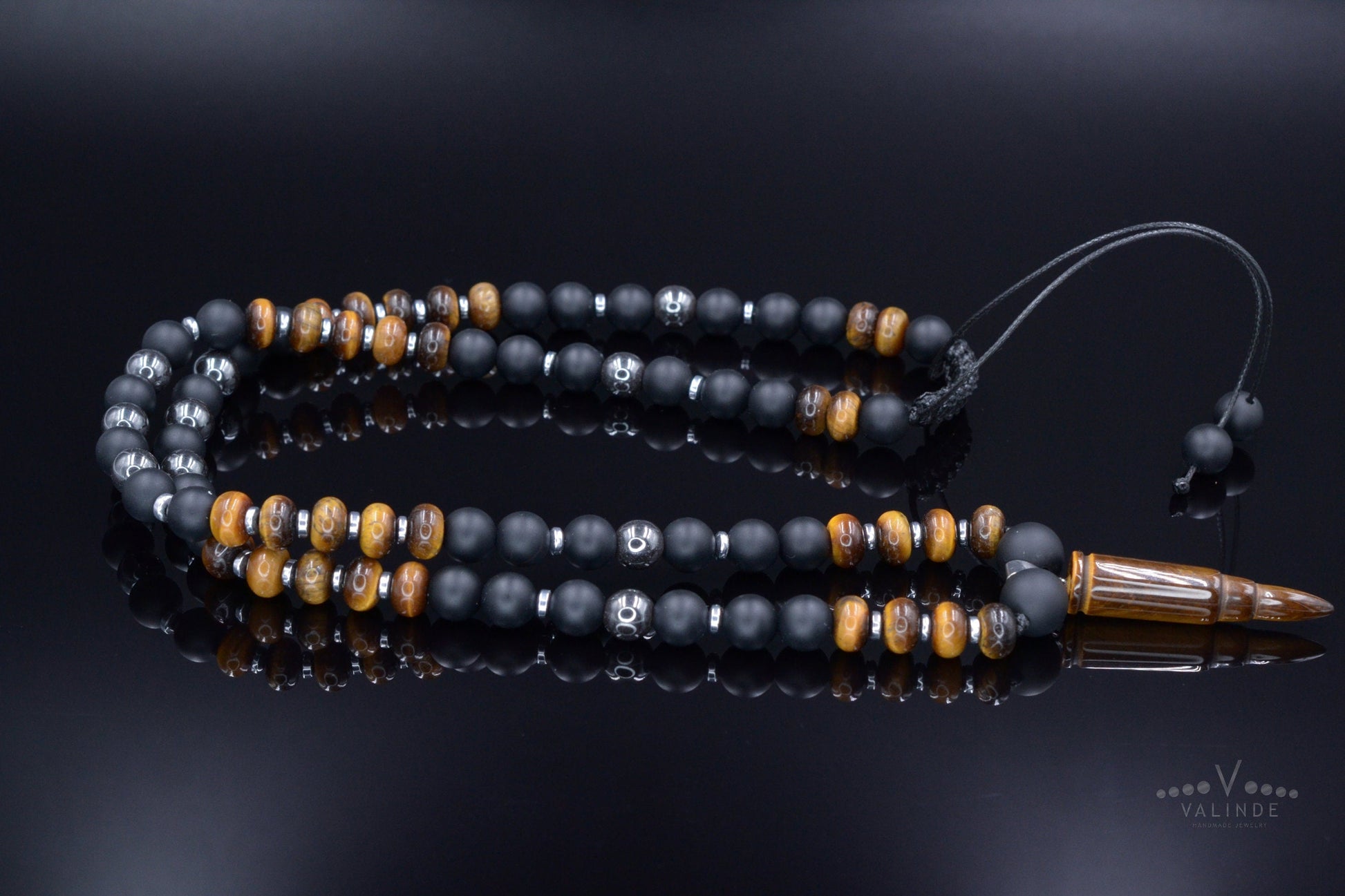 Men's Tiger's Eye Pendant Necklace Black Onyx Necklace Long Beads Necklace Gemstone Necklace Crystal Jewelry Gift for Men Bullet Necklace - Shamballa Necklace - Birthstone Necklace - Gemstone Necklace Men - Chakra Necklace - Macrame Necklace  - Healing Necklace - Valinde
