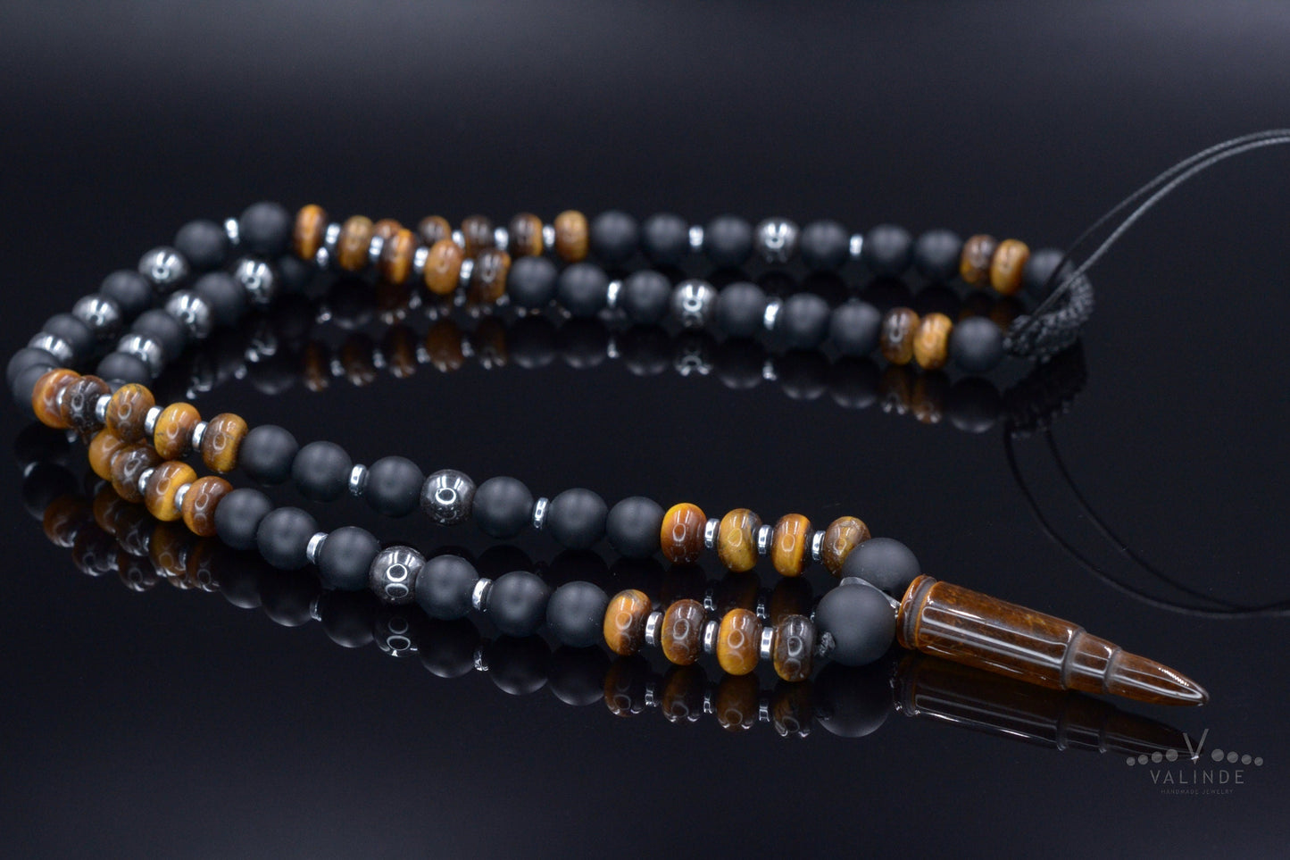 Men's Tiger's Eye Pendant Necklace Black Onyx Necklace Long Beads Necklace Gemstone Necklace Crystal Jewelry Gift for Men Bullet Necklace - Shamballa Necklace - Birthstone Necklace - Gemstone Necklace Men - Chakra Necklace - Macrame Necklace  - Healing Necklace - Valinde
