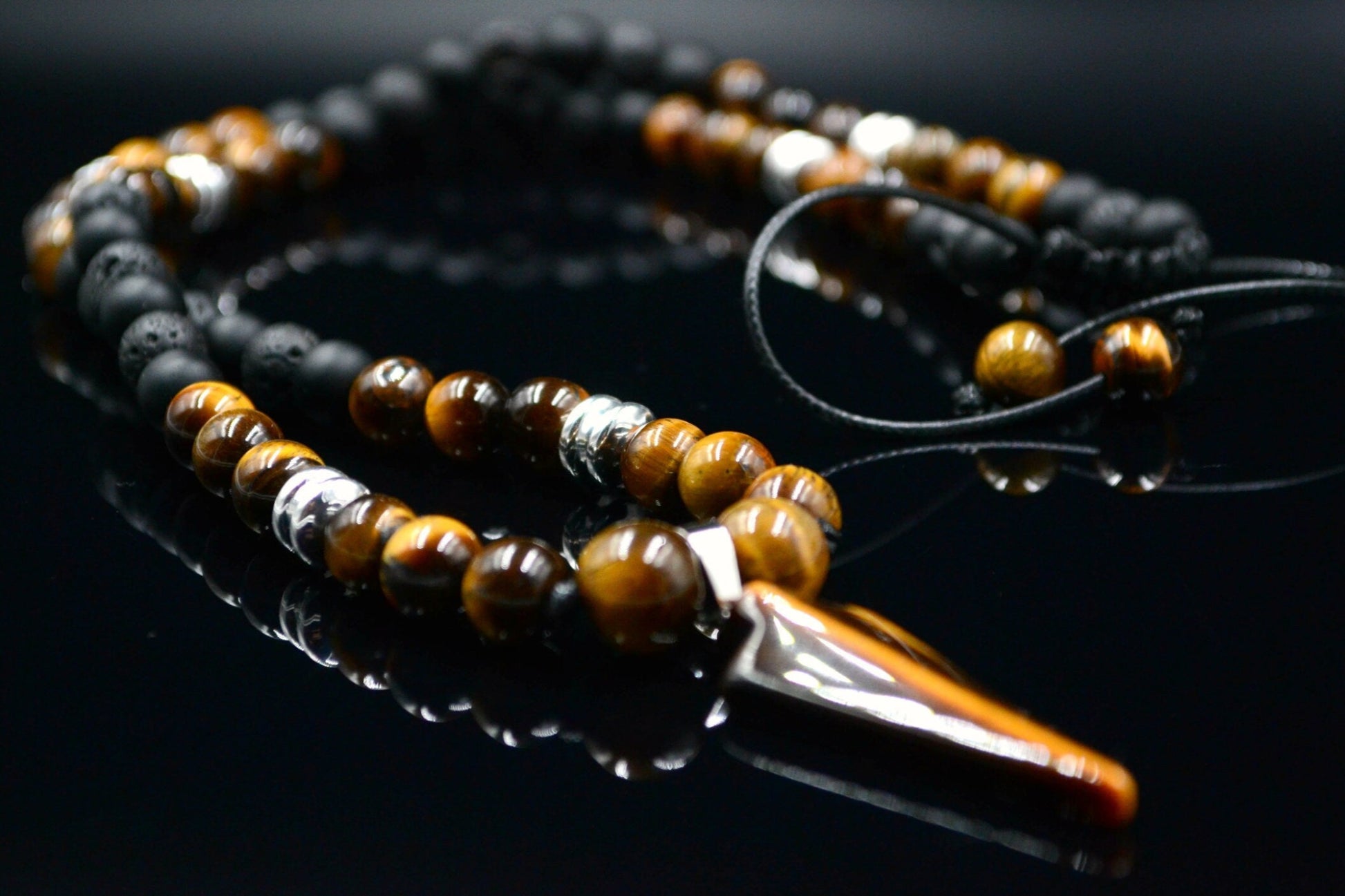 Men's Tiger's Eye Arrow Pendant Necklace Long Beaded Necklace Black Onyx Necklace Lava Stone Necklace Hematite Necklace Gift for Men  - Shamballa Necklace - Birthstone Necklace - Gemstone Necklace Men - Chakra Necklace - Yoga Necklace - Mantra Necklace -Macrame Necklace  - Healing Necklace - Valinde
