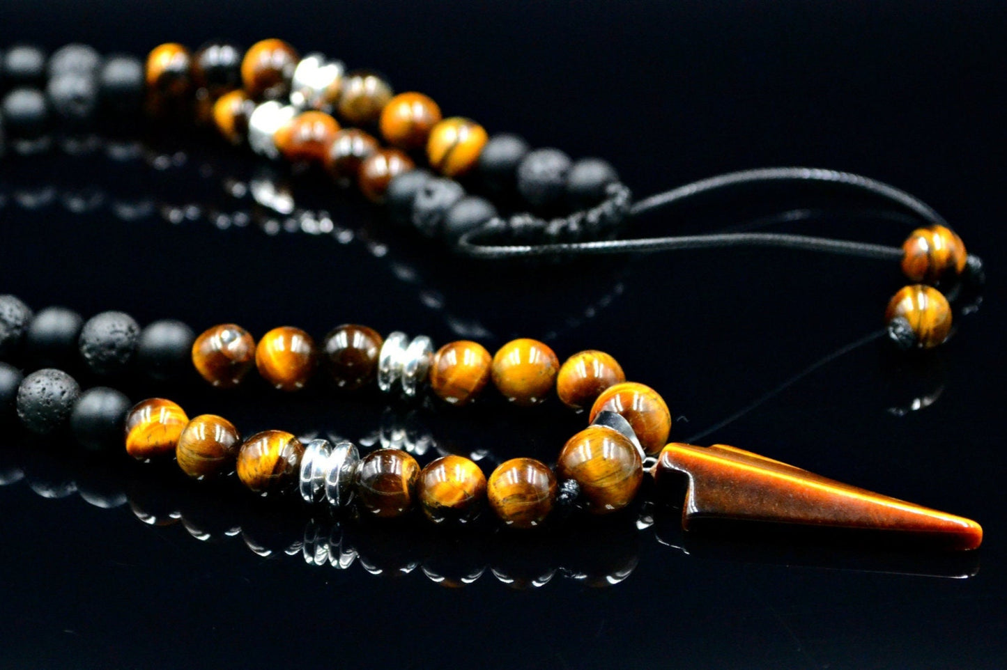 Men's Tiger's Eye Arrow Pendant Necklace Long Beaded Necklace Black Onyx Necklace Lava Stone Necklace Hematite Necklace Gift for Men  - Shamballa Necklace - Birthstone Necklace - Gemstone Necklace Men - Chakra Necklace - Yoga Necklace - Mantra Necklace -Macrame Necklace  - Healing Necklace - Valinde
