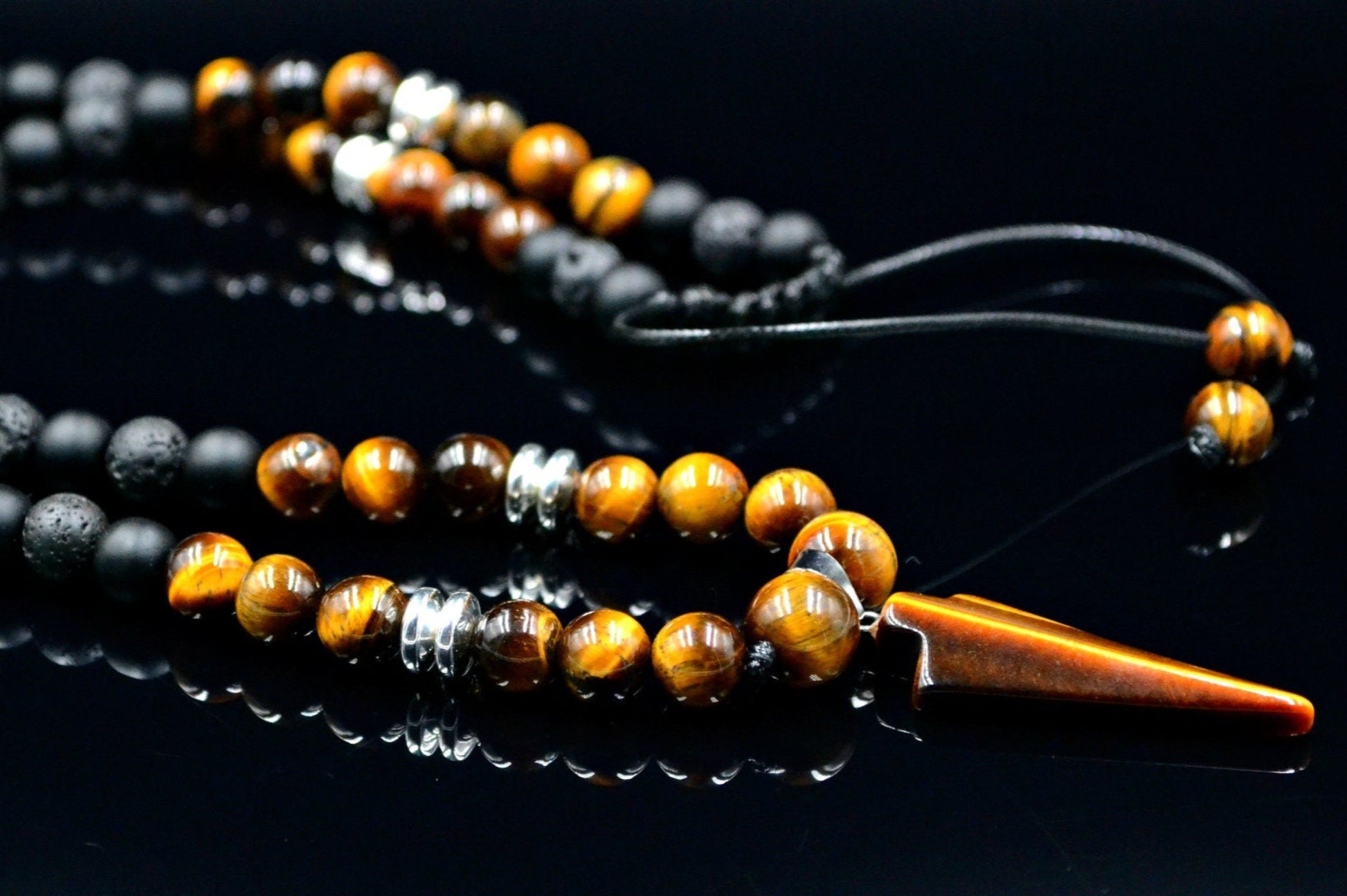 Men's Tiger's Eye Arrow Pendant Necklace Long Beaded Necklace Black Onyx Necklace Lava Stone Necklace Hematite Necklace Gift for Men  - Shamballa Necklace - Birthstone Necklace - Gemstone Necklace Men - Chakra Necklace - Yoga Necklace - Mantra Necklace -Macrame Necklace  - Healing Necklace - Valinde
