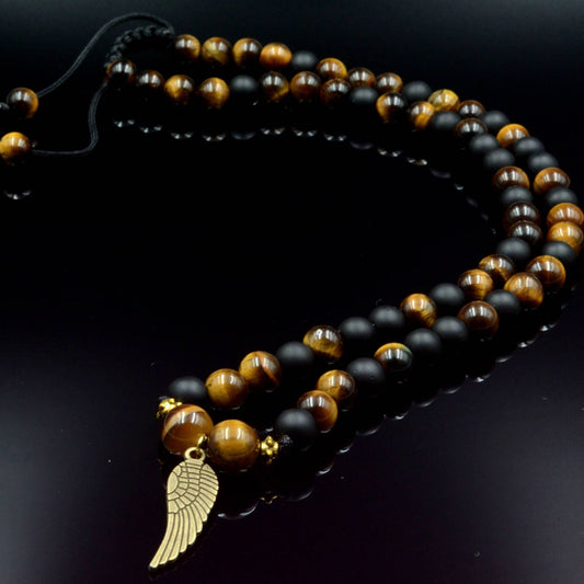 Men's Tiger's eye Beaded Necklace Black Onyx Gemstone Necklace Gift for Men Men Bead Necklace Men's Jewelry Gift for Him Crystal Necklace  - Shamballa Necklace - Birthstone Necklace - Gemstone Necklace Men - Chakra Necklace - Yoga Necklace - Mantra Necklace -Macrame Necklace  - Healing Necklace - Valinde
