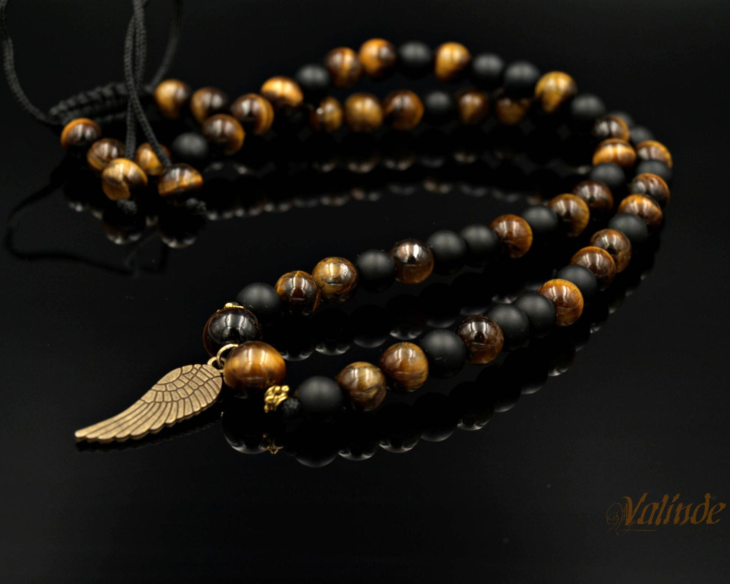 Men's Tiger's eye Beaded Necklace Black Onyx Gemstone Necklace Gift for Men Men Bead Necklace Men's Jewelry Gift for Him Crystal Necklace  - Shamballa Necklace - Birthstone Necklace - Gemstone Necklace Men - Chakra Necklace - Yoga Necklace - Mantra Necklace -Macrame Necklace  - Healing Necklace - Valinde