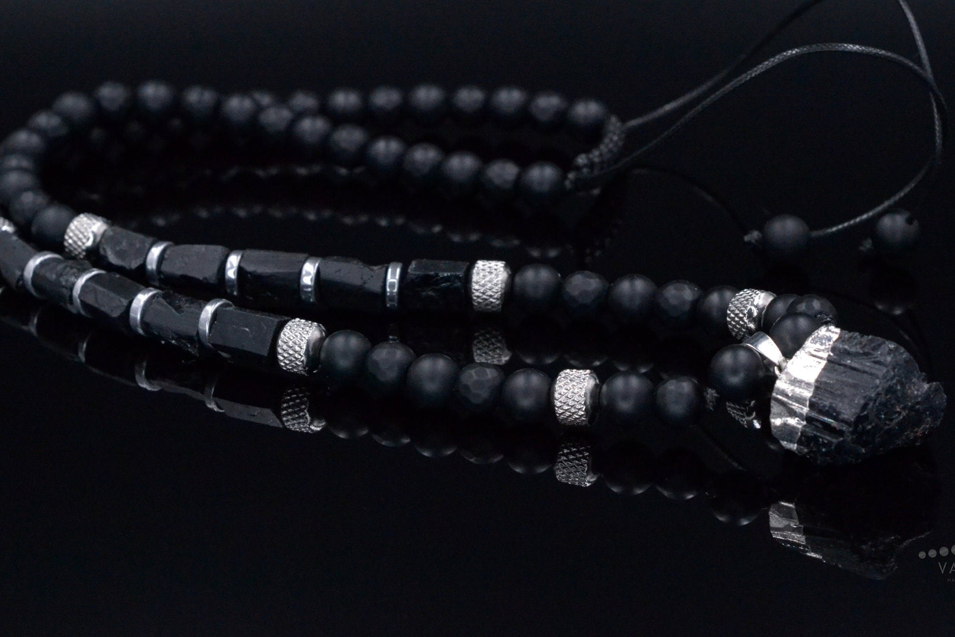 Raw Tourmaline Pendant Necklace for Men - Men's Black Onyx Necklace - Long Crystal Necklae - Steel Beads Adjustable Necklace - Gift for Men - Shamballa Necklace - Birthstone Necklace - Gemstone Necklace Men - Chakra Necklace - Macrame Necklace  - Healing Necklace - Valinde
