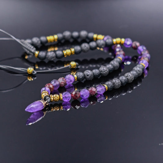 Red Garnet Amethyst Crystal Necklace, Men's Adjustable Gemstone Necklace, Yoga Necklace, Healing Jewelry, Gift for Men, Lava Stone Necklace - Shamballa Necklace - Birthstone Necklace - Gemstone Necklace Men - Chakra Necklace - Yoga Necklace - Mantra Necklace -Macrame Necklace  - Healing Necklace - Gift for Father - Gift For Men - Valinde
