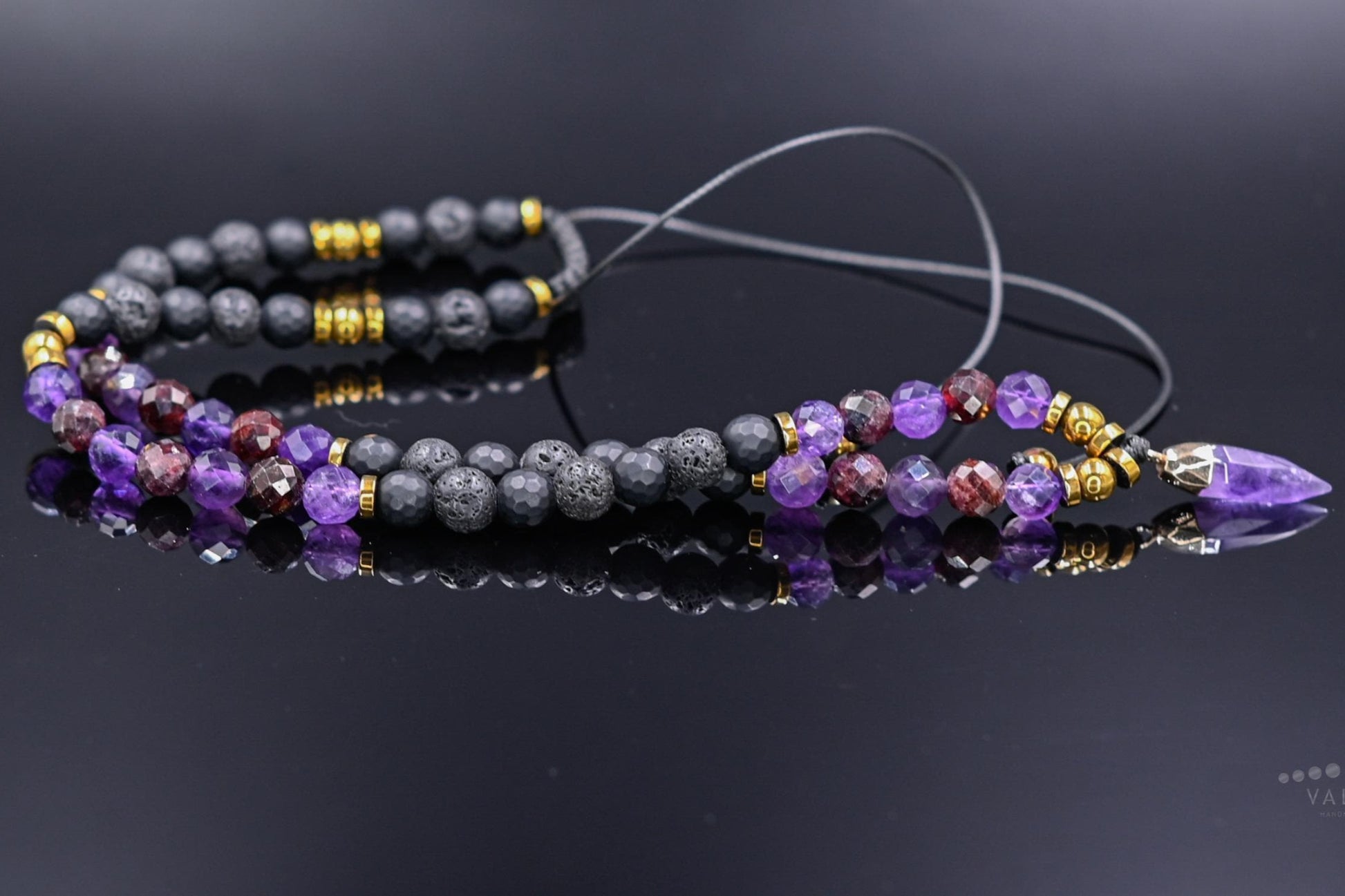 Red Garnet Amethyst Crystal Necklace, Men's Adjustable Gemstone Necklace, Yoga Necklace, Healing Jewelry, Gift for Men, Lava Stone Necklace - Shamballa Necklace - Birthstone Necklace - Gemstone Necklace Men - Chakra Necklace - Yoga Necklace - Mantra Necklace -Macrame Necklace  - Healing Necklace - Gift for Father - Gift For Men - Valinde
