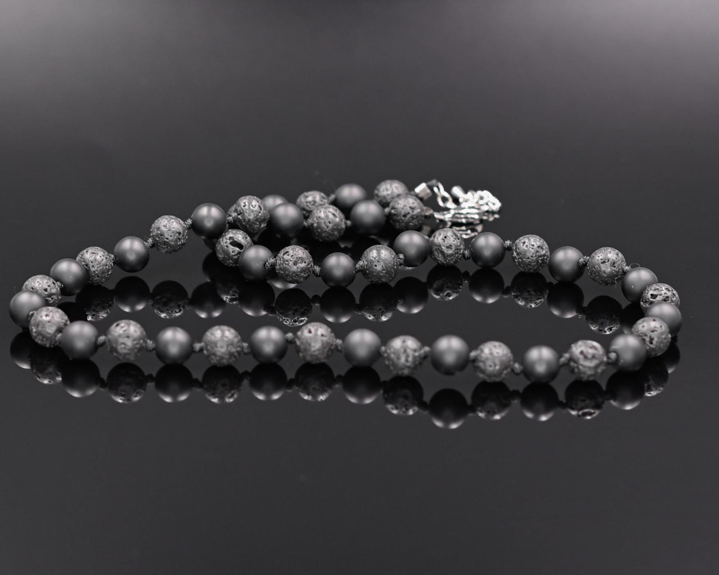 Men's Black Lava Stone Onyx Knotted Necklace, Gemstone Beaded Short Necklace, Surfer Necklace, Gift for Him, Black Stone Necklace - Shamballa Necklace - Birthstone Necklace - Gemstone Necklace Men - Chakra Necklace - Yoga Necklace - Mantra Necklace -Macrame Necklace  - Healing Necklace - Gift for Father - Gift For Men - Valinde

