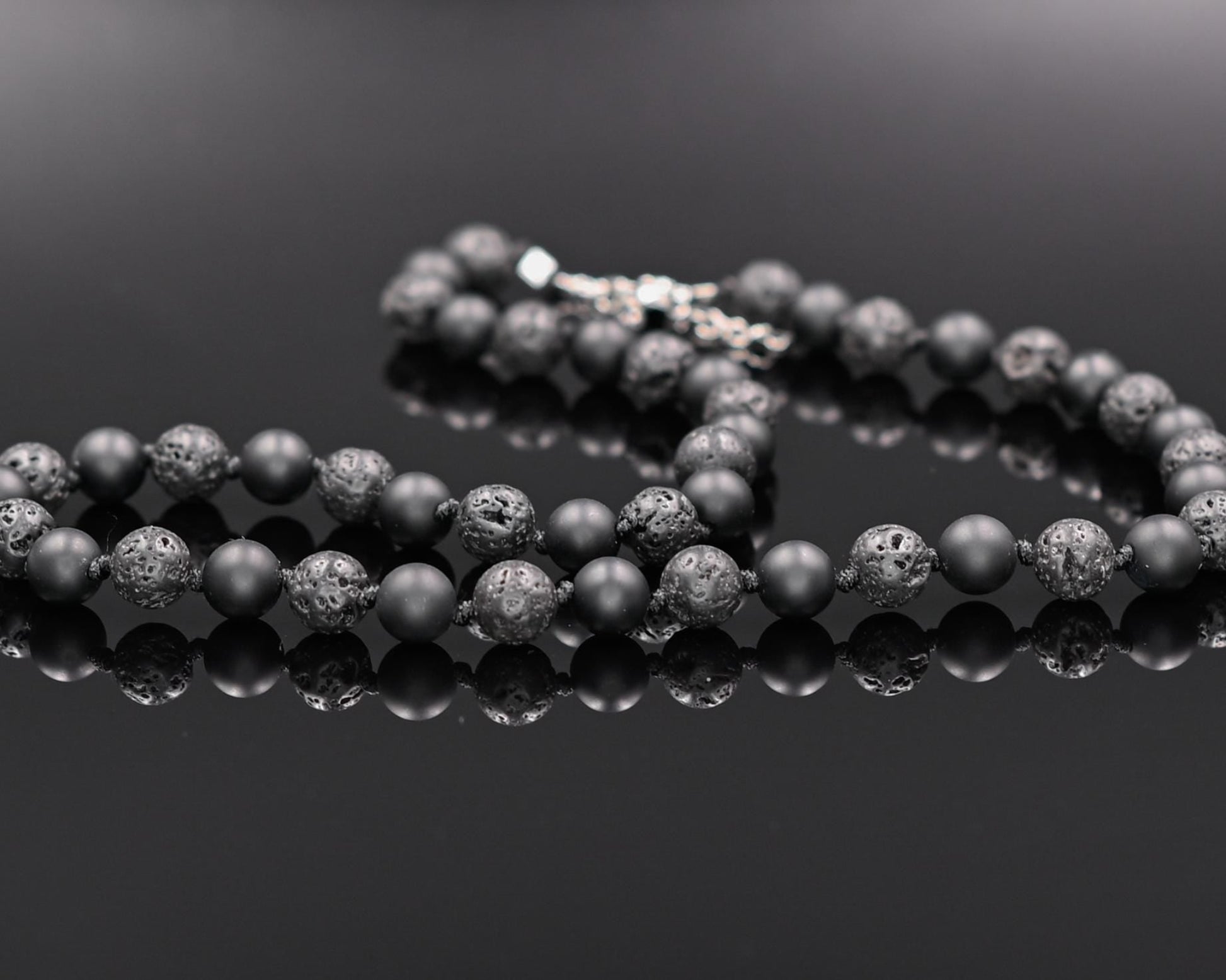 Men's Black Lava Stone Onyx Knotted Necklace, Gemstone Beaded Short Necklace, Surfer Necklace, Gift for Him, Black Stone Necklace - Shamballa Necklace - Birthstone Necklace - Gemstone Necklace Men - Chakra Necklace - Yoga Necklace - Mantra Necklace -Macrame Necklace  - Healing Necklace - Gift for Father - Gift For Men - Valinde
