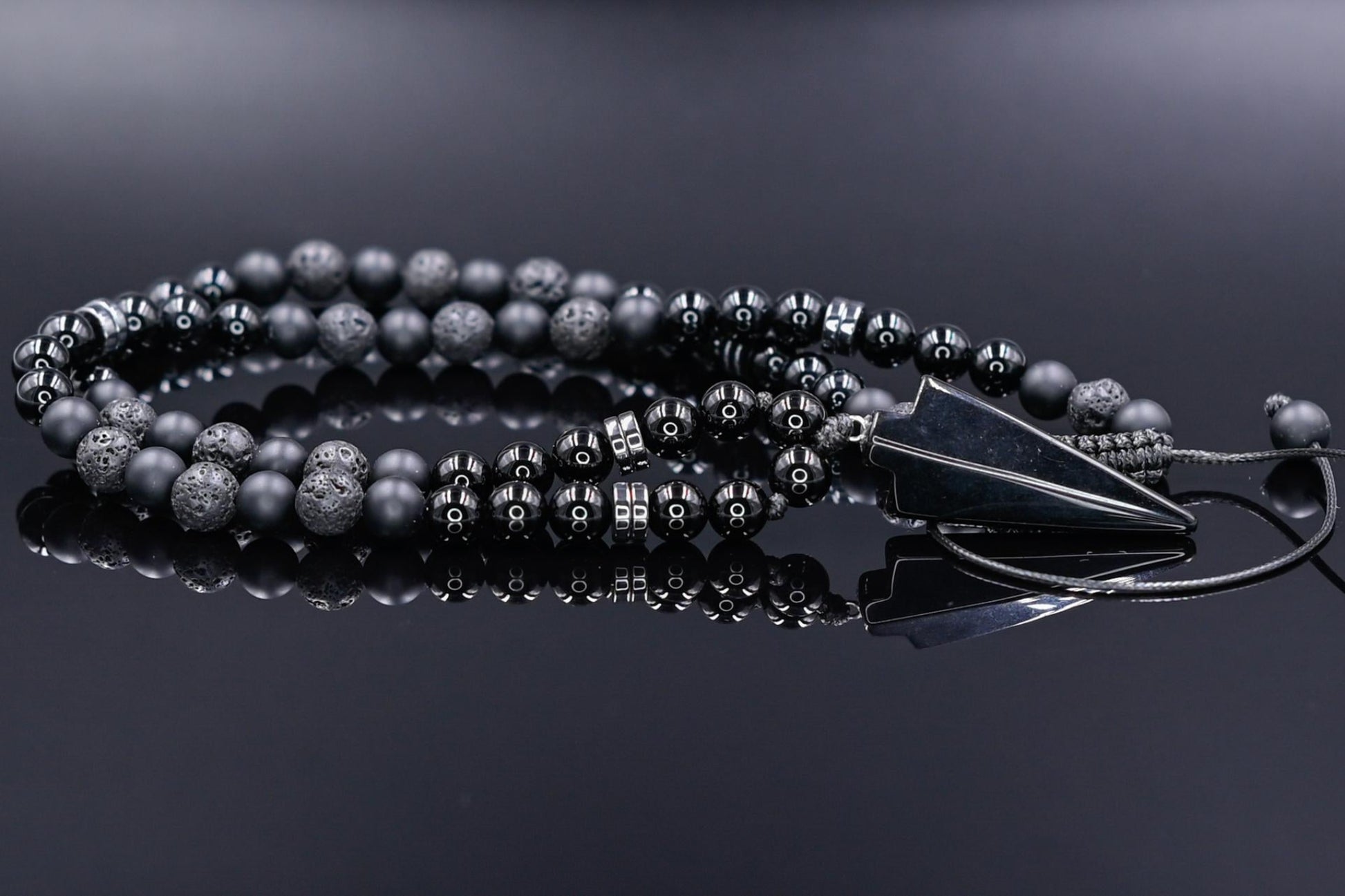 Men's Black Onyx Agate Lava Stone Beaded Necklace, Gemstone Arrow Pendant Necklace, Long Adjustable Necklace, Spiritual Jewelry,Gift for Him - Shamballa Necklace - Birthstone Necklace - Gemstone Necklace Men - Chakra Necklace - Yoga Necklace - Mantra Necklace -Macrame Necklace  - Healing Necklace - Gift for Father - Gift For Men - Valinde
