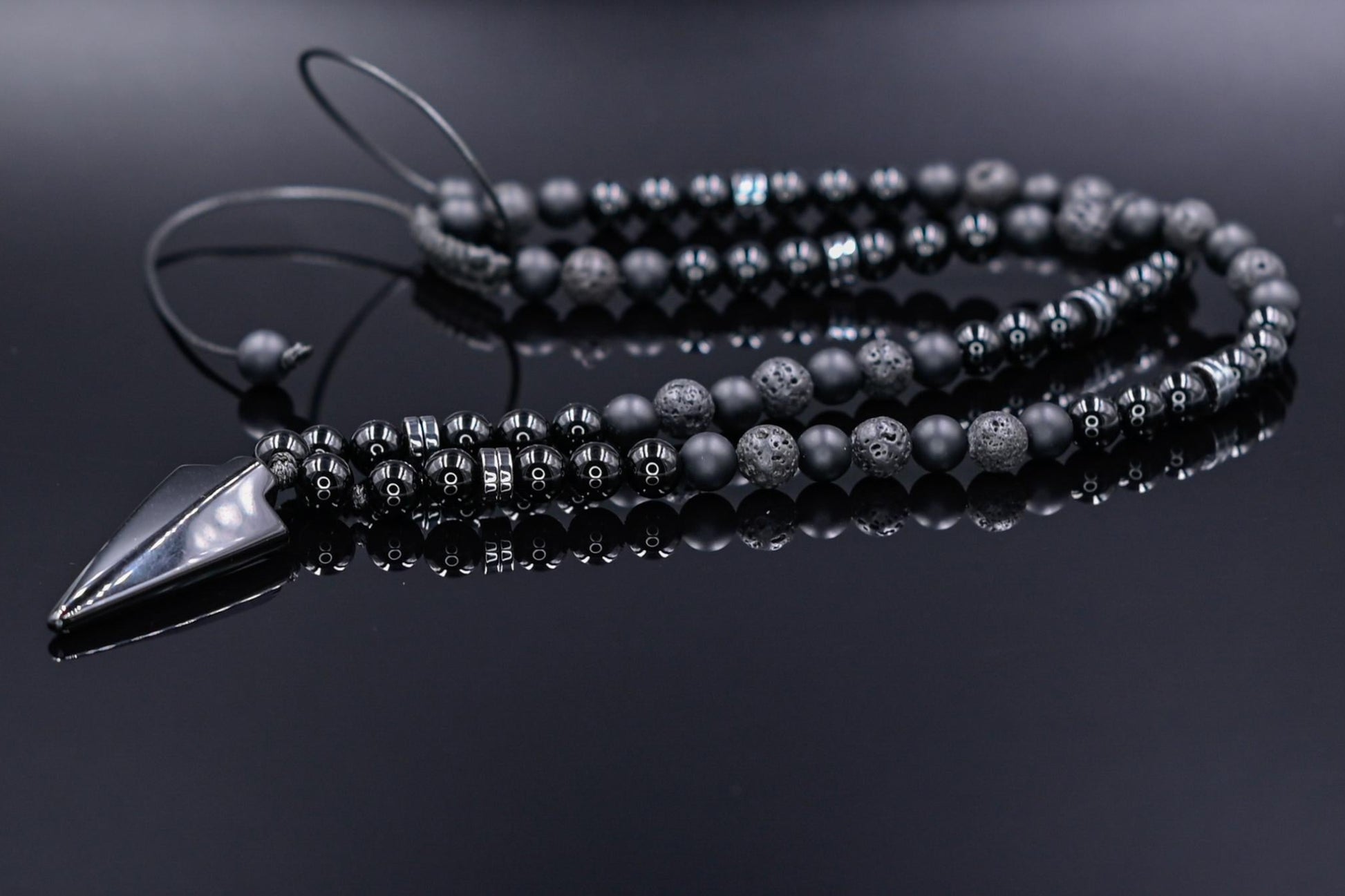 Men's Black Onyx Agate Lava Stone Beaded Necklace, Gemstone Arrow Pendant Necklace, Long Adjustable Necklace, Spiritual Jewelry,Gift for Him - Shamballa Necklace - Birthstone Necklace - Gemstone Necklace Men - Chakra Necklace - Yoga Necklace - Mantra Necklace -Macrame Necklace  - Healing Necklace - Gift for Father - Gift For Men - Valinde
