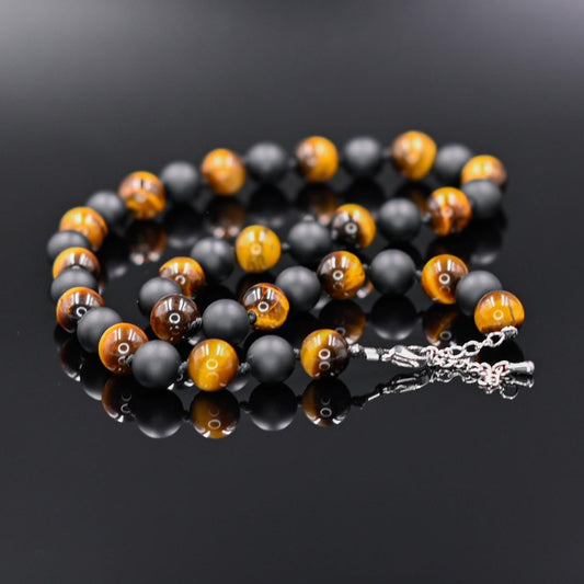 Tiger's Eye Beaded Necklace Men's Gemstone Necklace Onyx Necklace Gift for Men Men's Jewelry Herren Kette Men's Knotted Necklace for Him - Shamballa Necklace - Birthstone Necklace - Gemstone Necklace Men - Chakra Necklace - Yoga Necklace - Mantra Necklace -Macrame Necklace  - Healing Necklace - Gift for Father - Gift For Men - Valinde
