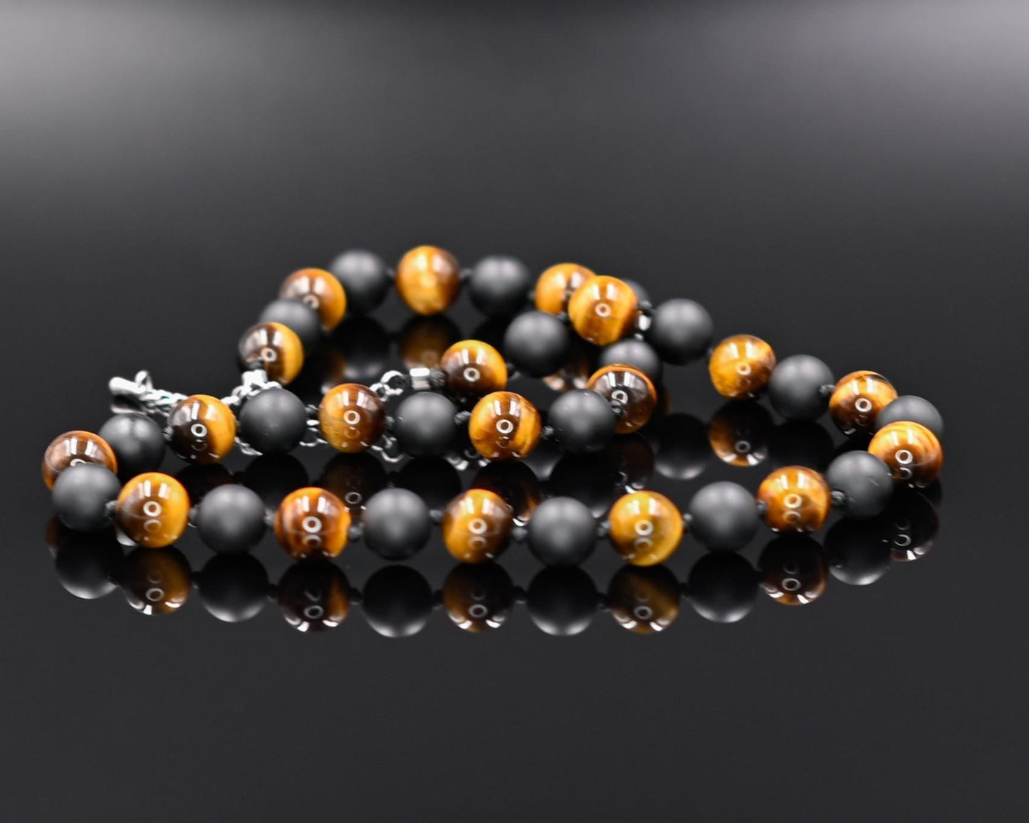 Tiger's Eye Beaded Necklace Men's Gemstone Necklace Onyx Necklace Gift for Men Men's Jewelry Herren Kette Men's Knotted Necklace for Him - Shamballa Necklace - Birthstone Necklace - Gemstone Necklace Men - Chakra Necklace - Yoga Necklace - Mantra Necklace -Macrame Necklace  - Healing Necklace - Gift for Father - Gift For Men - Valinde
