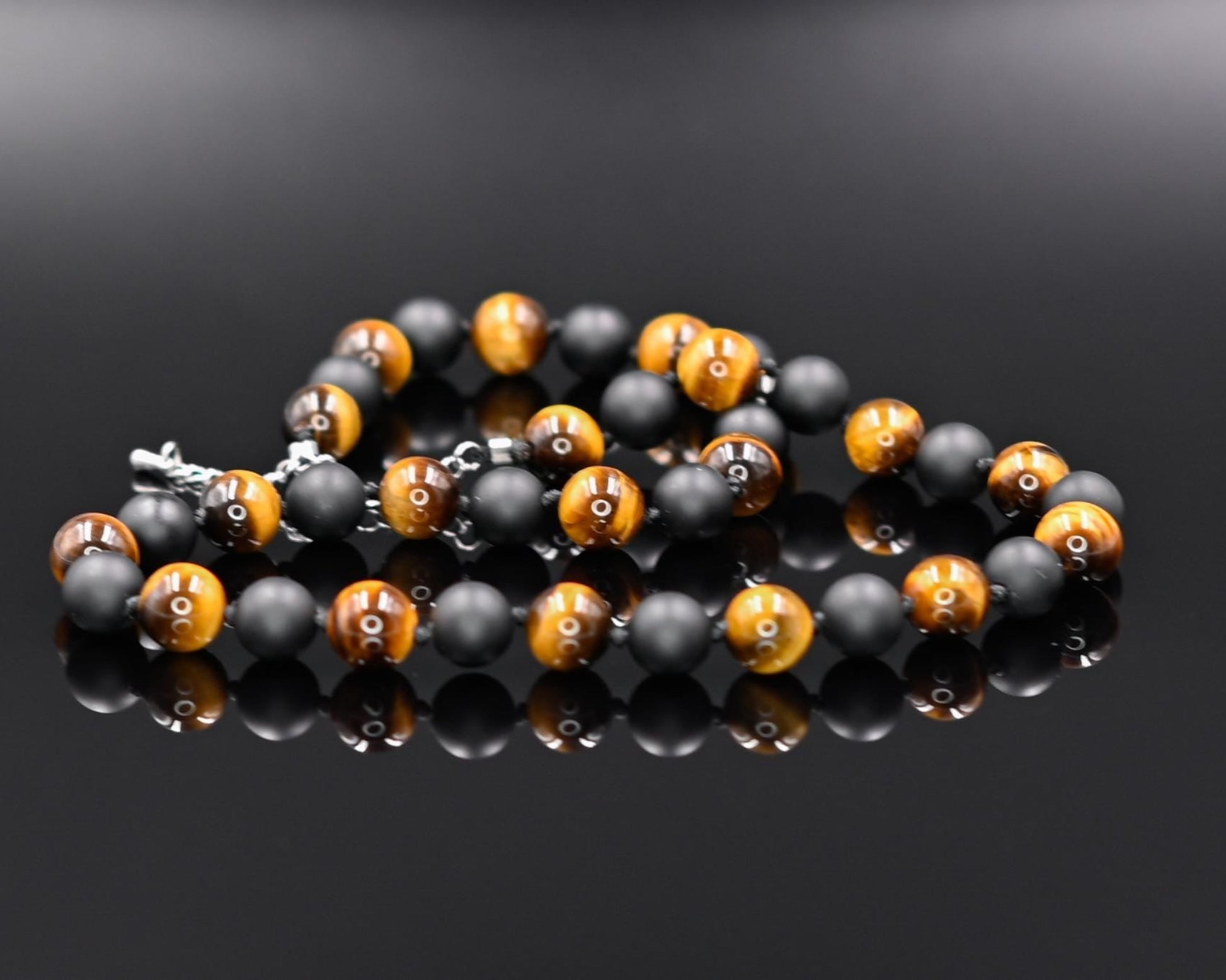 Tiger's Eye Beaded Necklace Men's Gemstone Necklace Onyx Necklace Gift for Men Men's Jewelry Herren Kette Men's Knotted Necklace for Him - Shamballa Necklace - Birthstone Necklace - Gemstone Necklace Men - Chakra Necklace - Yoga Necklace - Mantra Necklace -Macrame Necklace  - Healing Necklace - Gift for Father - Gift For Men - Valinde
