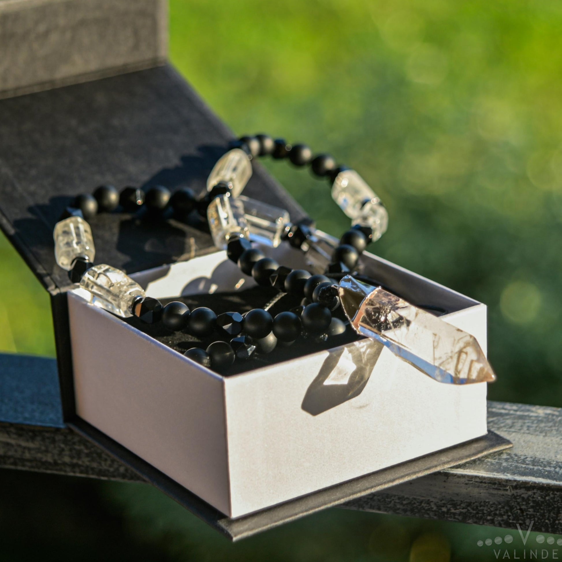 Men's Rock Crystal & Black Onyx Long Beaded Necklace, Crystal Pendant Necklace, Spiritual Protection Gift for Him - Shamballa Necklace - Birthstone Necklace - Gemstone Necklace Men - Chakra Necklace - Yoga Necklace - Mantra Necklace -Macrame Necklace  - Healing Necklace - Gift for Father - Gift For Men - Valinde
