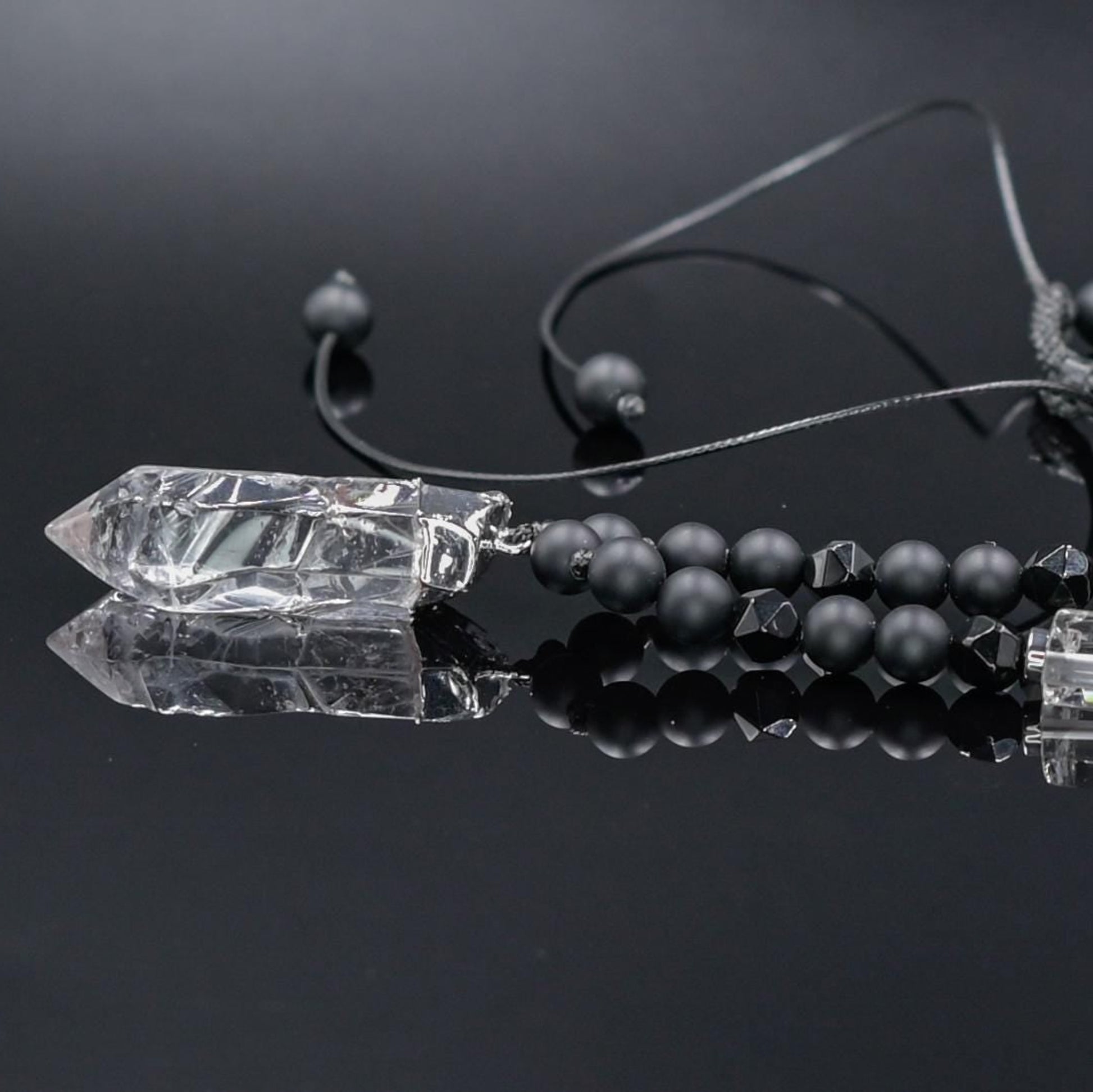Men's Rock Crystal & Black Onyx Long Beaded Necklace, Crystal Pendant Necklace, Spiritual Protection Gift for Him - Shamballa Necklace - Birthstone Necklace - Gemstone Necklace Men - Chakra Necklace - Yoga Necklace - Mantra Necklace -Macrame Necklace  - Healing Necklace - Gift for Father - Gift For Men - Valinde
