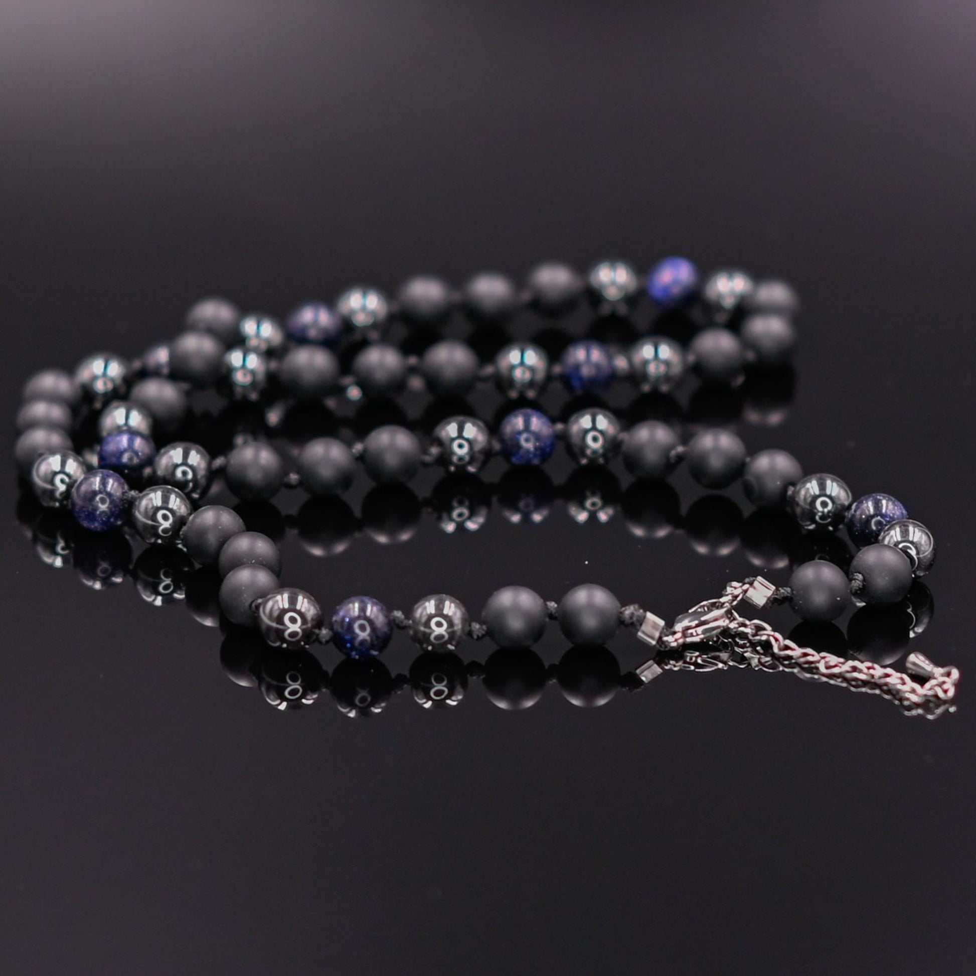 Blue Sandstone Necklace Beaded Necklace Onyx Necklace Gift for Men Gemstone Necklace Short Bead Necklace Hematite Necklace Black Onyx - Shamballa Necklace - Birthstone Necklace - Gemstone Necklace Men - Chakra Necklace - Yoga Necklace - Mantra Necklace -Macrame Necklace  - Healing Necklace - Gift for Father - Gift For Men - Valinde
