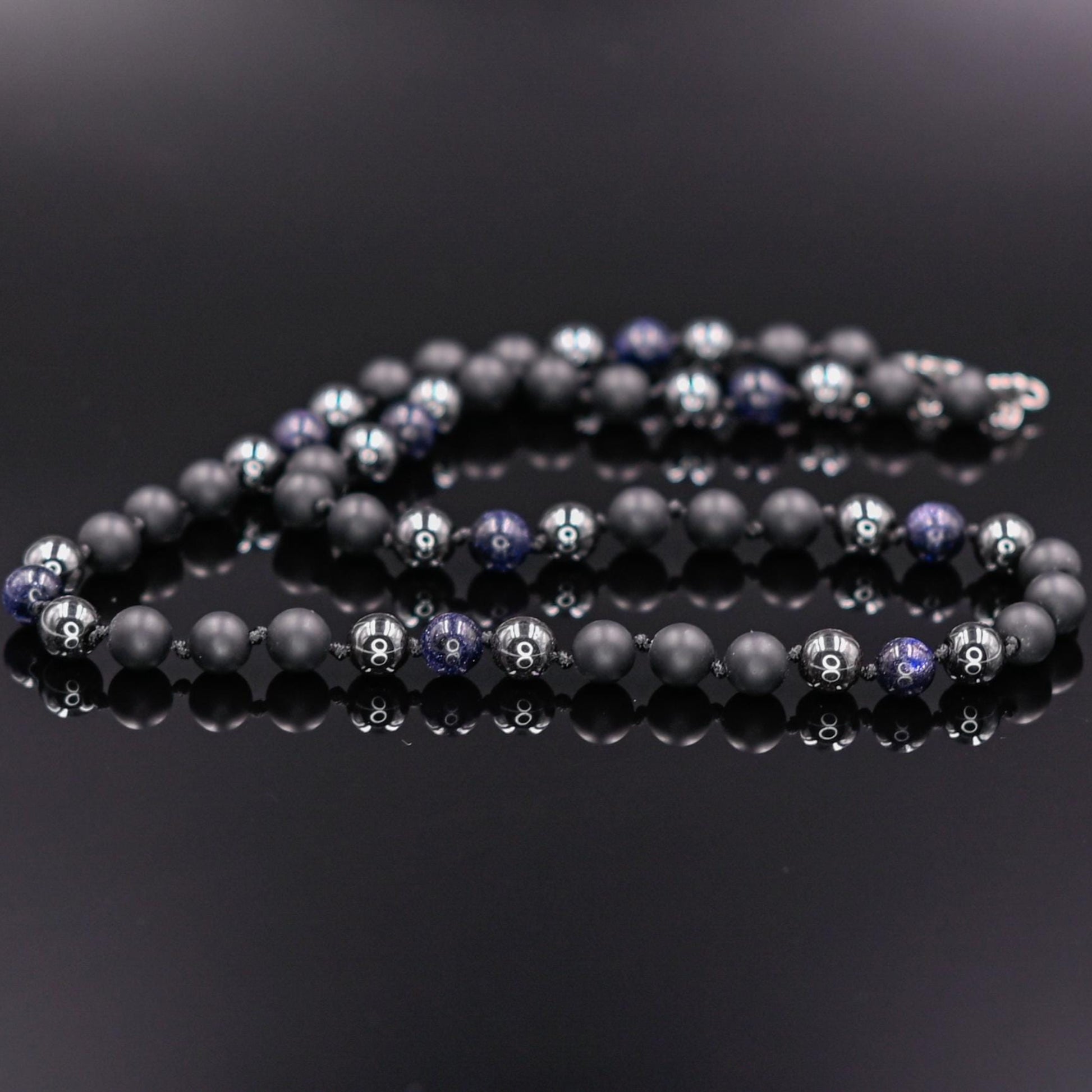 Blue Sandstone Necklace Beaded Necklace Onyx Necklace Gift for Men Gemstone Necklace Short Bead Necklace Hematite Necklace Black Onyx - Shamballa Necklace - Birthstone Necklace - Gemstone Necklace Men - Chakra Necklace - Yoga Necklace - Mantra Necklace -Macrame Necklace  - Healing Necklace - Gift for Father - Gift For Men - Valinde
