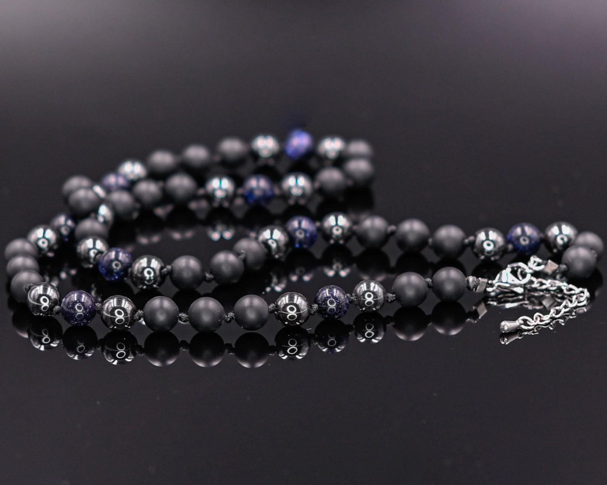 Blue Sandstone Necklace Beaded Necklace Onyx Necklace Gift for Men Gemstone Necklace Short Bead Necklace Hematite Necklace Black Onyx - Shamballa Necklace - Birthstone Necklace - Gemstone Necklace Men - Chakra Necklace - Yoga Necklace - Mantra Necklace -Macrame Necklace  - Healing Necklace - Gift for Father - Gift For Men - Valinde
