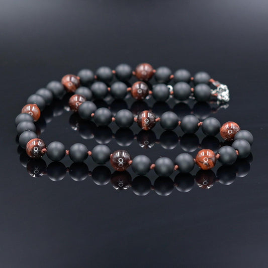 Red Tiger's Eye Gemstone Necklace Men's Black Onyx Necklace Stone Beads Necklace Crystal Necklace Gift for Men Short Beaded Necklace Kette - Shamballa Necklace - Birthstone Necklace - Gemstone Necklace Men - Chakra Necklace - Yoga Necklace - Mantra Necklace -Macrame Necklace  - Healing Necklace - Gift for Father - Gift For Men - Valinde
