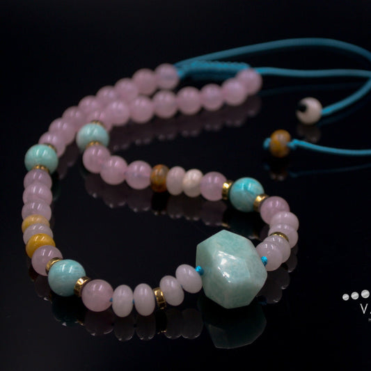 Women's Amazonite Bead Necklace Rose Quartz Necklace Gemstone Choker Necklace Gift for Woman Short Beaded Necklace Crystal Choker Necklace  - Shamballa Necklace - Birthstone Necklace - Gemstone Necklace Women - Chakra Necklace - Macrame Necklace  - Healing Necklace - Valinde
