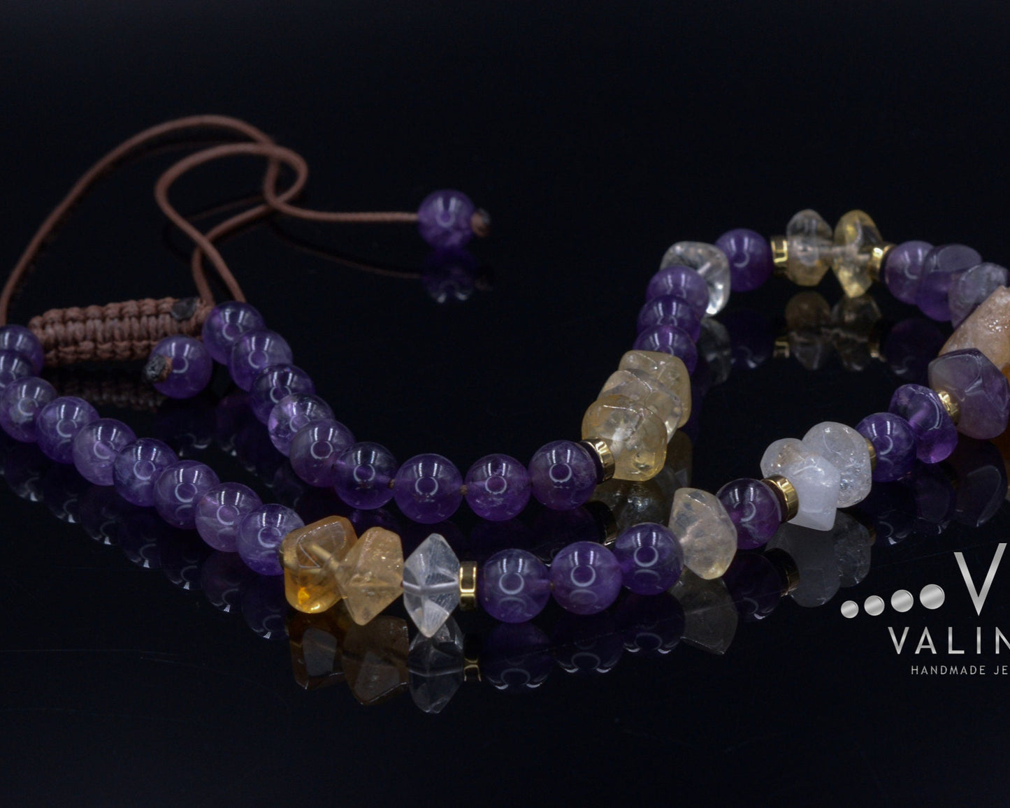 Amethyst & Citrine Necklace for Woman Choker Crystal Necklace Gift for Woman Raw Citrine Bead Necklace Gemstone Short Necklace Gift for Her  - Shamballa Necklace - Birthstone Necklace - Gemstone Necklace Women - Chakra Necklace - Macrame Necklace  - Healing Necklace - Valinde
