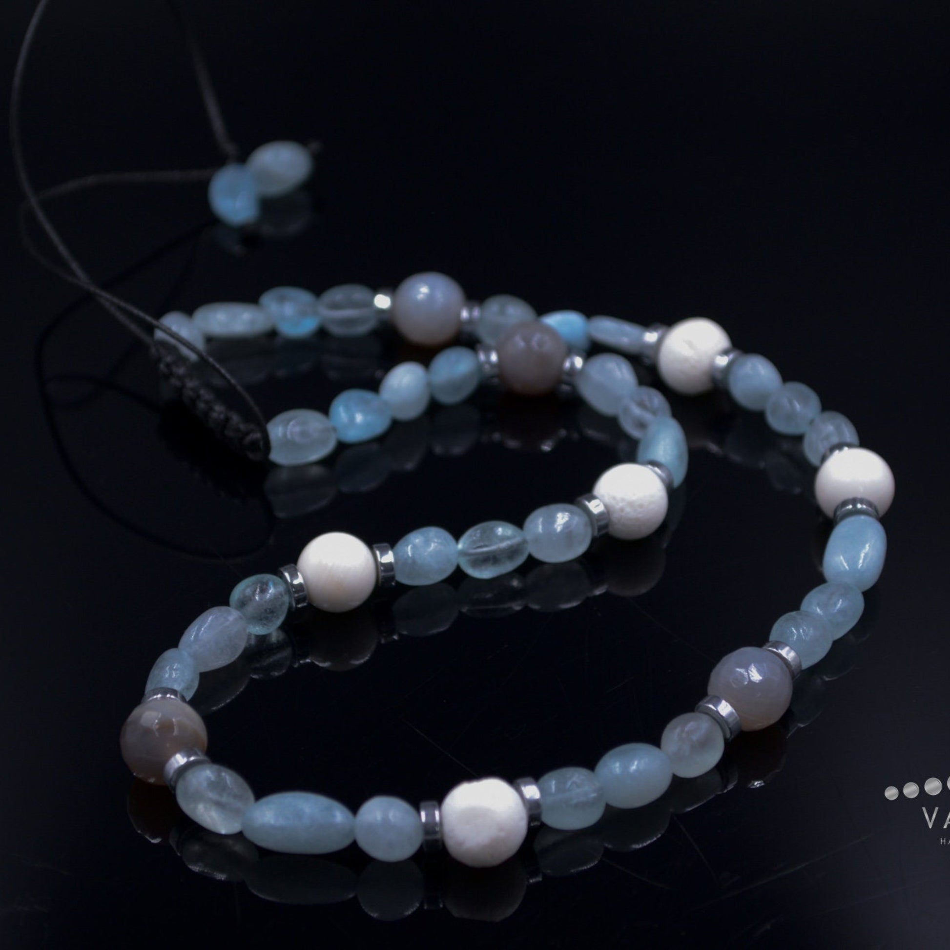 Women's Aquamarine Necklace Short Summer Necklace White Coral Necklace Gift for Woman Crystal Necklace Agate Necklace Beach Necklace  - Shamballa Necklace - Birthstone Necklace - Gemstone Necklace Women - Chakra Necklace - Macrame Necklace  - Healing Necklace - Valinde
