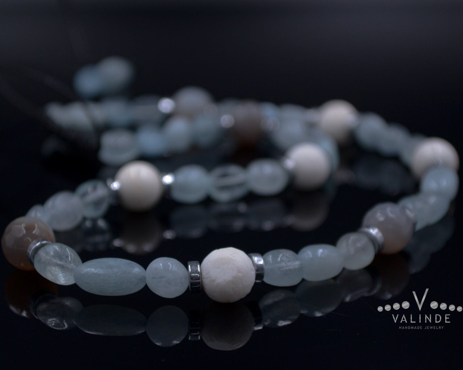 Women's Aquamarine Necklace Short Summer Necklace White Coral Necklace Gift for Woman Crystal Necklace Agate Necklace Beach Necklace  - Shamballa Necklace - Birthstone Necklace - Gemstone Necklace Women - Chakra Necklace - Macrame Necklace  - Healing Necklace - Valinde
