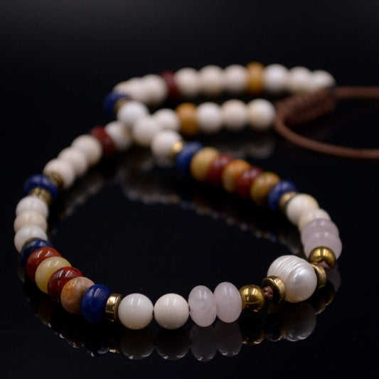 Pearl Beaded Necklace for Woman Women's Gemstone Choker Necklace Lapis Lazuli Necklace Short Necklace Jasper Necklace Gift for Woman  - Shamballa Necklace - Birthstone Necklace - Gemstone Necklace Women - Chakra Necklace - Macrame Necklace  - Healing Necklace - Valinde