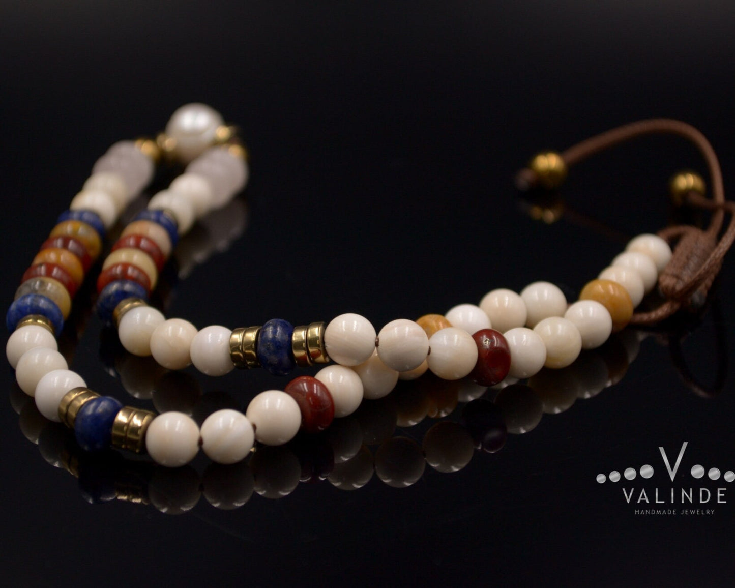Pearl Beaded Necklace for Woman Women's Gemstone Choker Necklace Lapis Lazuli Necklace Short Necklace Jasper Necklace Gift for Woman  - Shamballa Necklace - Birthstone Necklace - Gemstone Necklace Women - Chakra Necklace - Macrame Necklace  - Healing Necklace - Valinde
