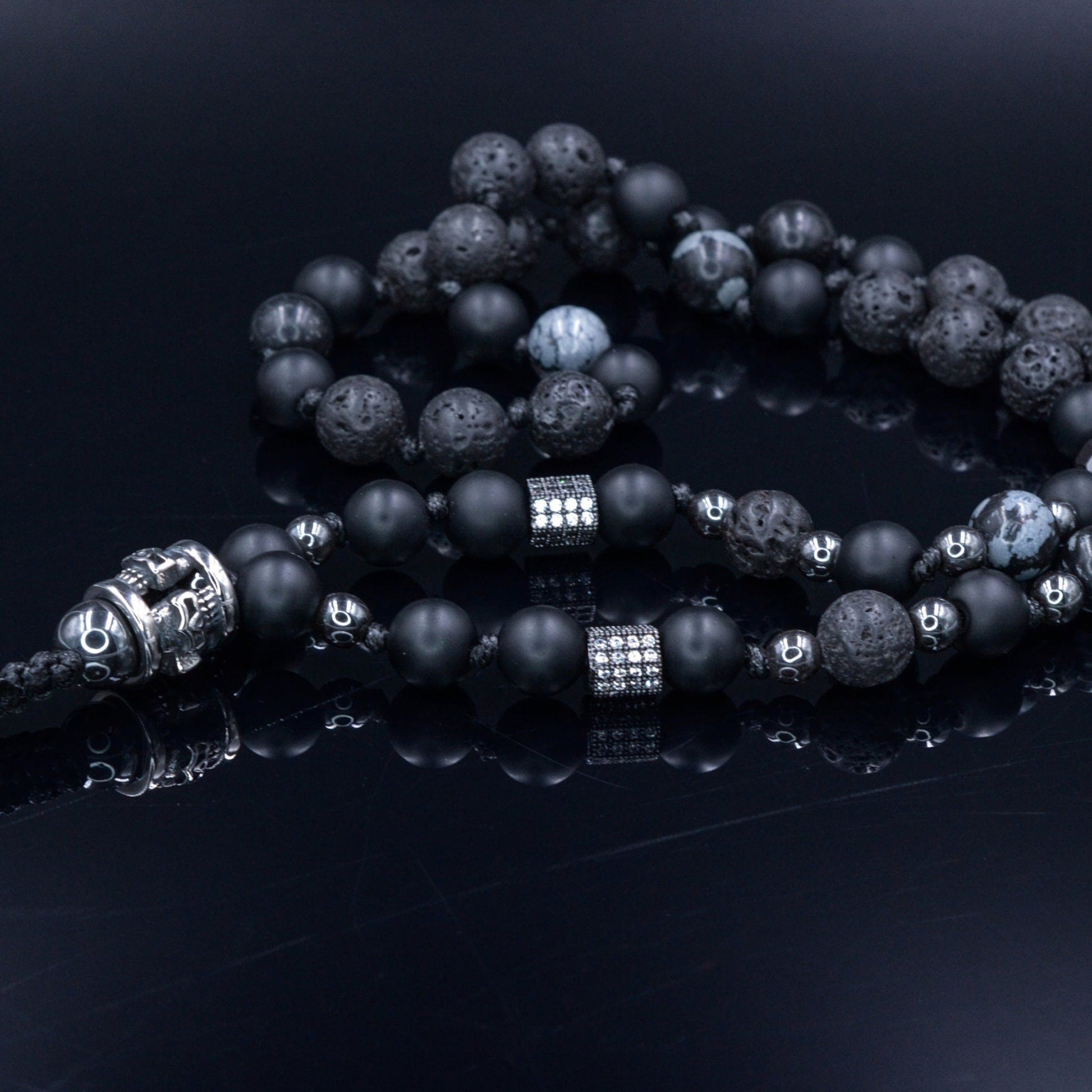 Men's Skull Bead Necklace / Black Onyx Necklace / Long Crystal Necklace / Hematite Necklace / Gift for Man / Steel Bead Necklace for Men - Shamballa Necklace - Birthstone Necklace - Gemstone Necklace Men - Chakra Necklace - Yoga Necklace - Mantra Necklace -Macrame Necklace  - Healing Necklace - Valinde
