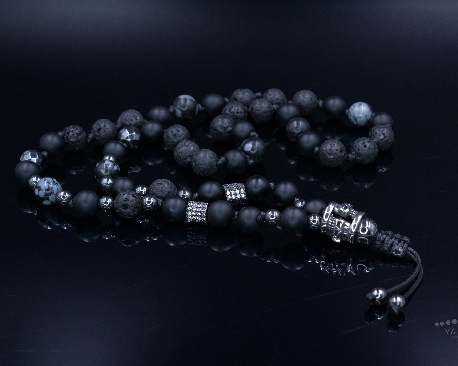 Men's Skull Bead Necklace / Black Onyx Necklace / Long Crystal Necklace / Hematite Necklace / Gift for Man / Steel Bead Necklace for Men - Shamballa Necklace - Birthstone Necklace - Gemstone Necklace Men - Chakra Necklace - Yoga Necklace - Mantra Necklace -Macrame Necklace  - Healing Necklace - Valinde
