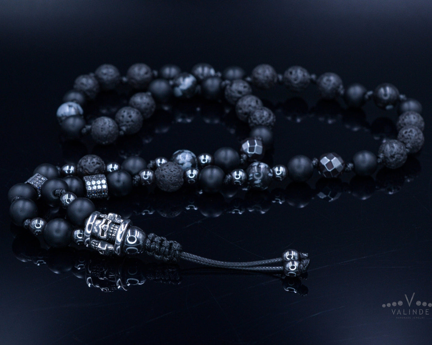 Men's Skull Bead Necklace / Black Onyx Necklace / Long Crystal Necklace / Hematite Necklace / Gift for Man / Steel Bead Necklace for Men - Shamballa Necklace - Birthstone Necklace - Gemstone Necklace Men - Chakra Necklace - Yoga Necklace - Mantra Necklace -Macrame Necklace  - Healing Necklace - Valinde
