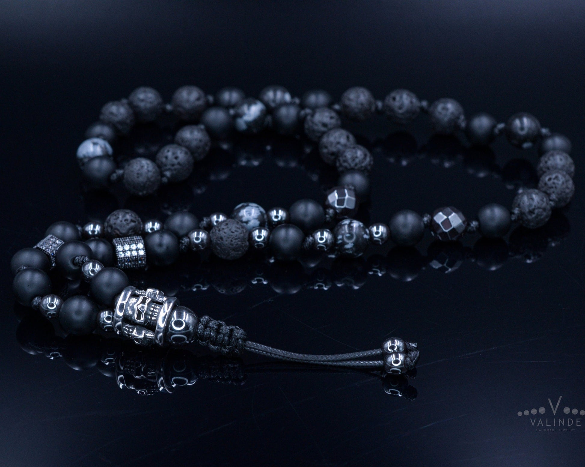 Men's Skull Bead Necklace / Black Onyx Necklace / Long Crystal Necklace / Hematite Necklace / Gift for Man / Steel Bead Necklace for Men - Shamballa Necklace - Birthstone Necklace - Gemstone Necklace Men - Chakra Necklace - Yoga Necklace - Mantra Necklace -Macrame Necklace  - Healing Necklace - Valinde
