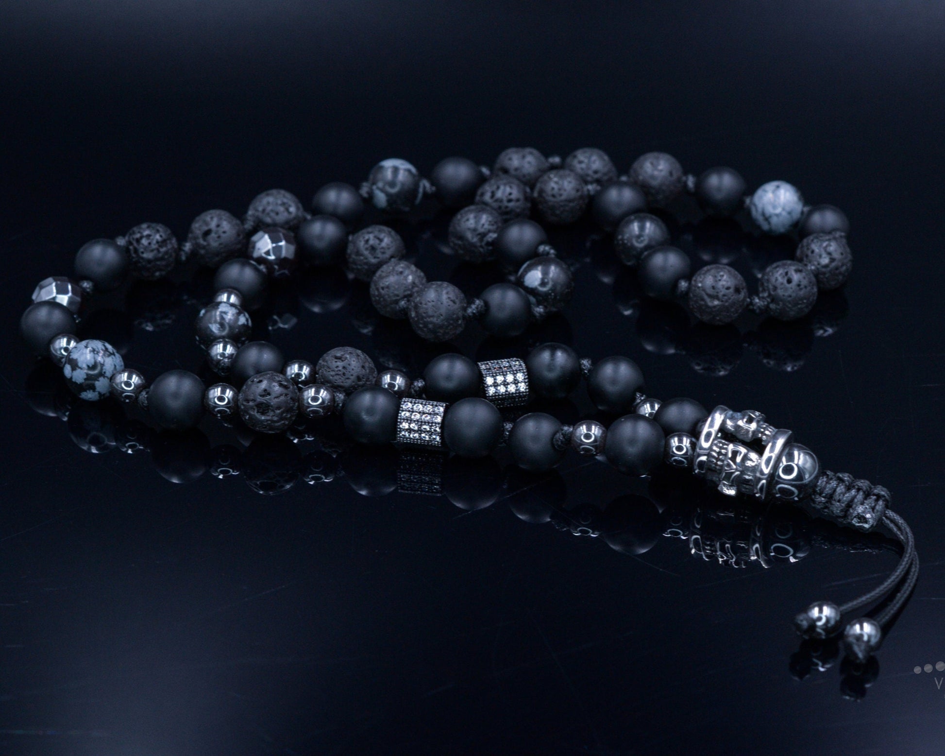 Men's Skull Bead Necklace / Black Onyx Necklace / Long Crystal Necklace / Hematite Necklace / Gift for Man / Steel Bead Necklace for Men - Shamballa Necklace - Birthstone Necklace - Gemstone Necklace Men - Chakra Necklace - Yoga Necklace - Mantra Necklace -Macrame Necklace  - Healing Necklace - Valinde
