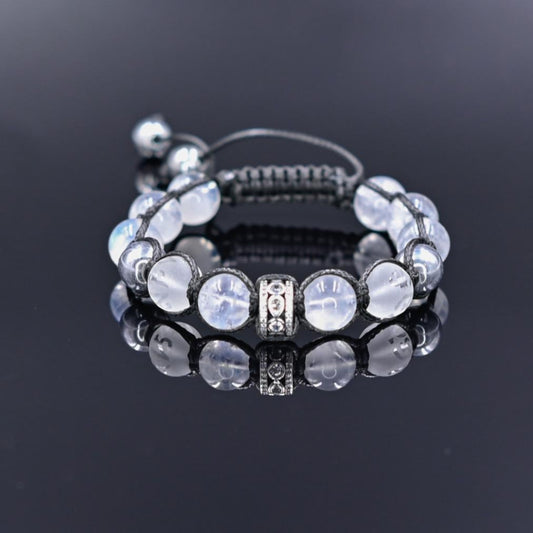 Men's Genuine Moonstone Bracelet / 925 Sterling Silver Bracelet / Gemstone Bracelet / Crystal Bracelet / Gift or Men / Adjustable Bracelet