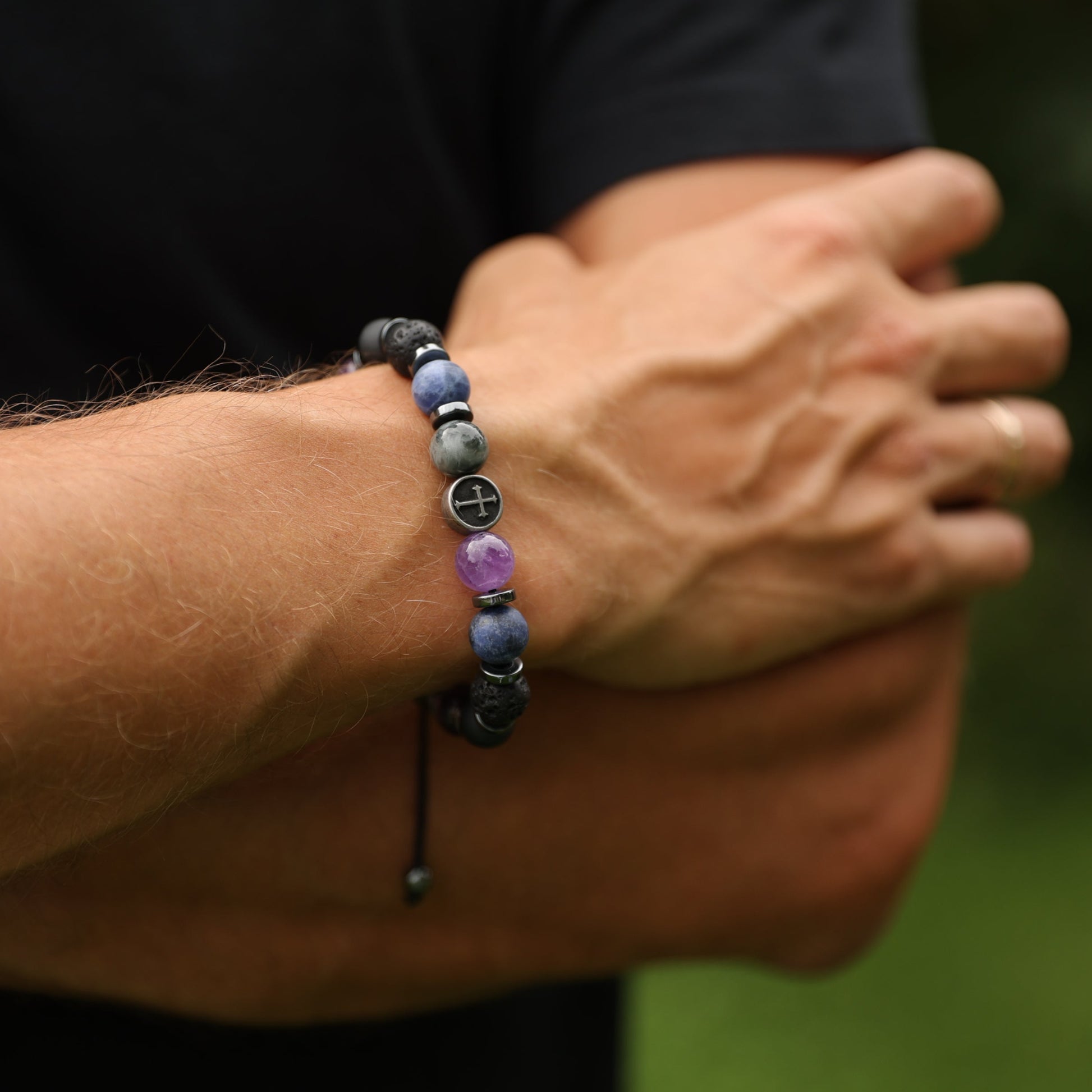 Men's Cross Bracelet; Amethyst Bracelet; Gemstone Bracelet; Handmade Jewelry; Handmade Jewelry Beads; Birthstone Bracelet; Gift for Men; Healing Bracelet