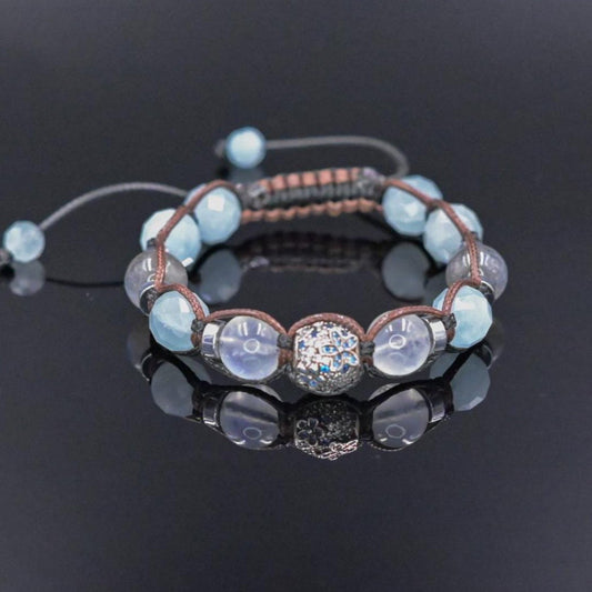 Genuine Aquamarine Moonstone Labradorite Gemstone Bracelet, Women's 925 Silver Bead Bracelet, Adjustable Crystal Bracelet,Gift for Her/Woman - Shamballa Bracelet - Birthstone Bracelet - Gemstone Bracelet Women - Chakra Bracelet - Macrame Bracelet - Healing Bracelet - Valinde
