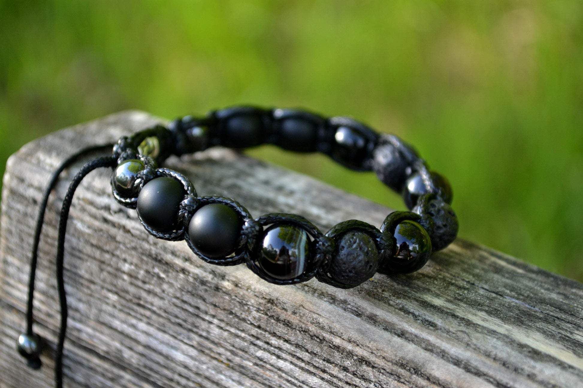 Men's Agate Bracelet Black Bracelet Onyx Beaded Bracelet Gift for Men Gemstone Bracelet Beaded Bracelet Lava Stone Bracelet Macrame