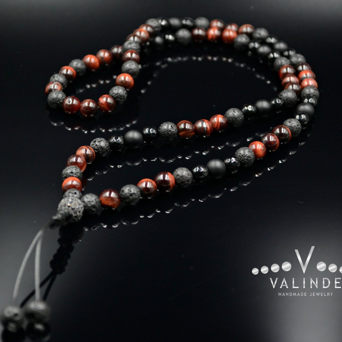 Red Tiger's Eye Necklace Men's Long Necklace Onyx Necklace CZ Necklace Gift for Men Crystal Beaded Necklace Black Zirconia Necklace For Men