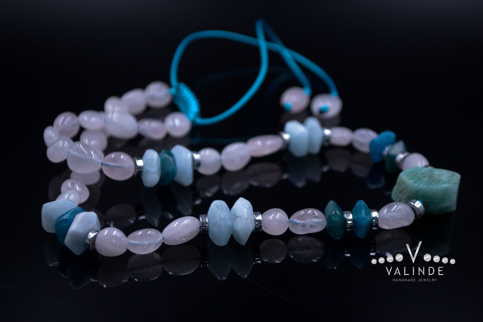 Women's Aquamarine Necklace Short Crystal Necklace Rose Quartz Necklace Gift for Woman Apatite Beaded Necklace Gift for Women Women's Gift