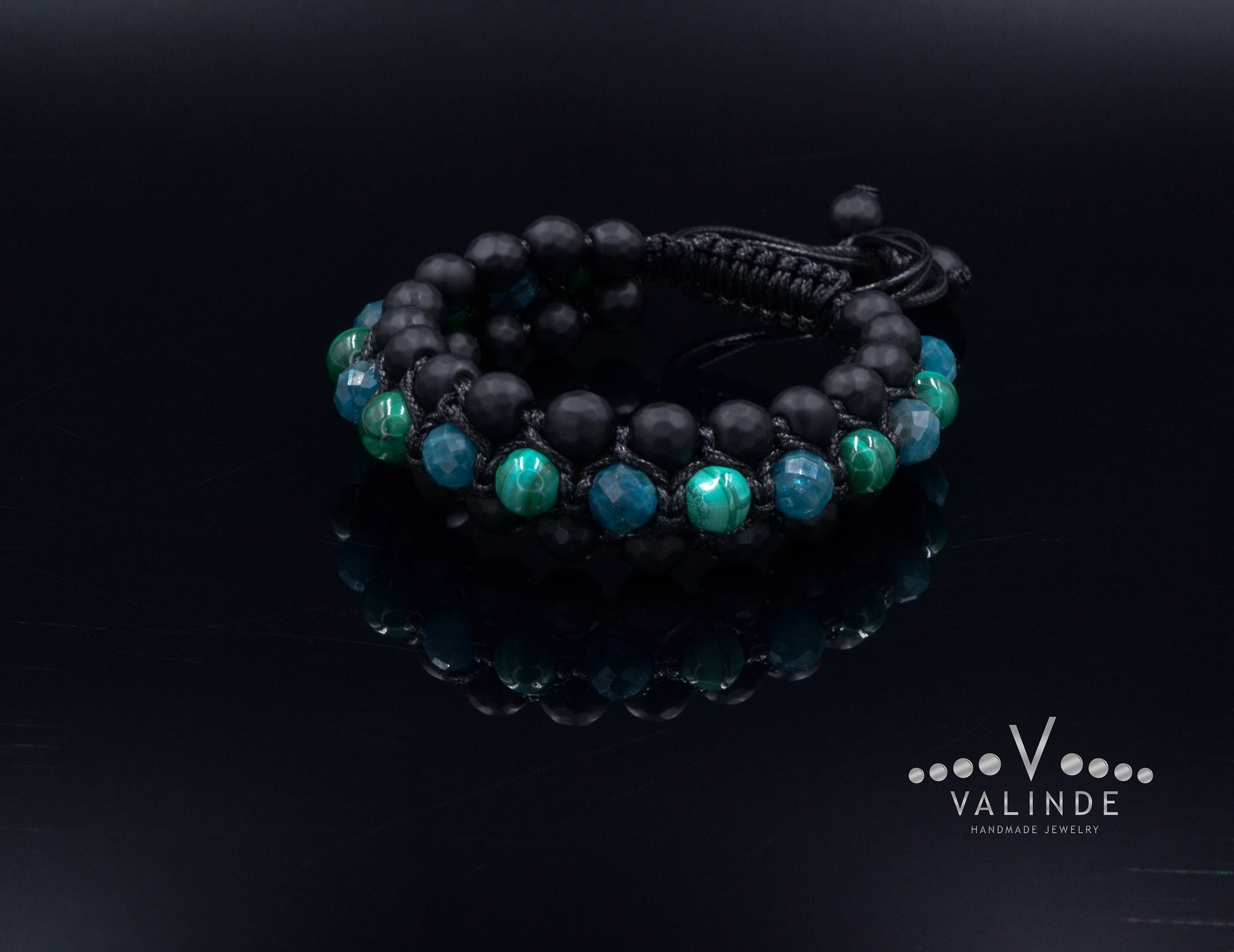 Malachite & Apatite Triple Bracelet for Men - Men's 3 Rows Macrame Bracelet - Black Onyx Bracelet - Gift for Men - Father's Day Gift